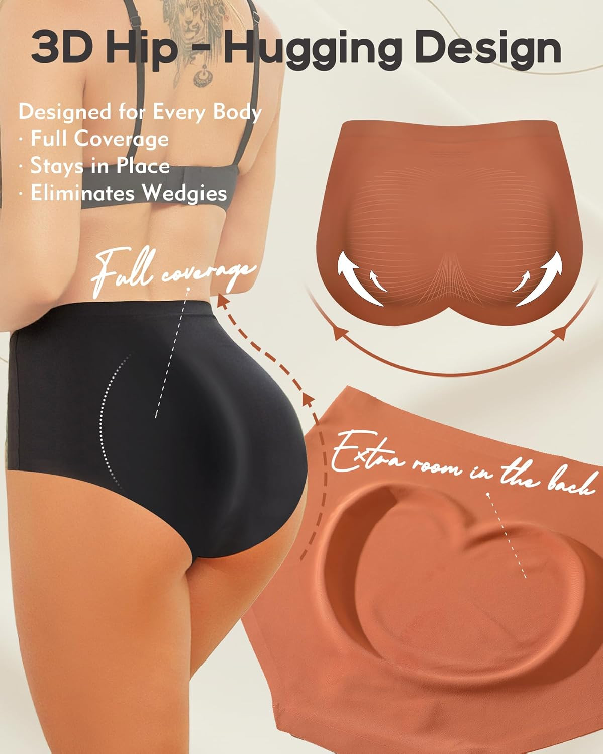 High Waisted Seamless Underwear for Women Full Coverage Hiphugger High Rise Silk