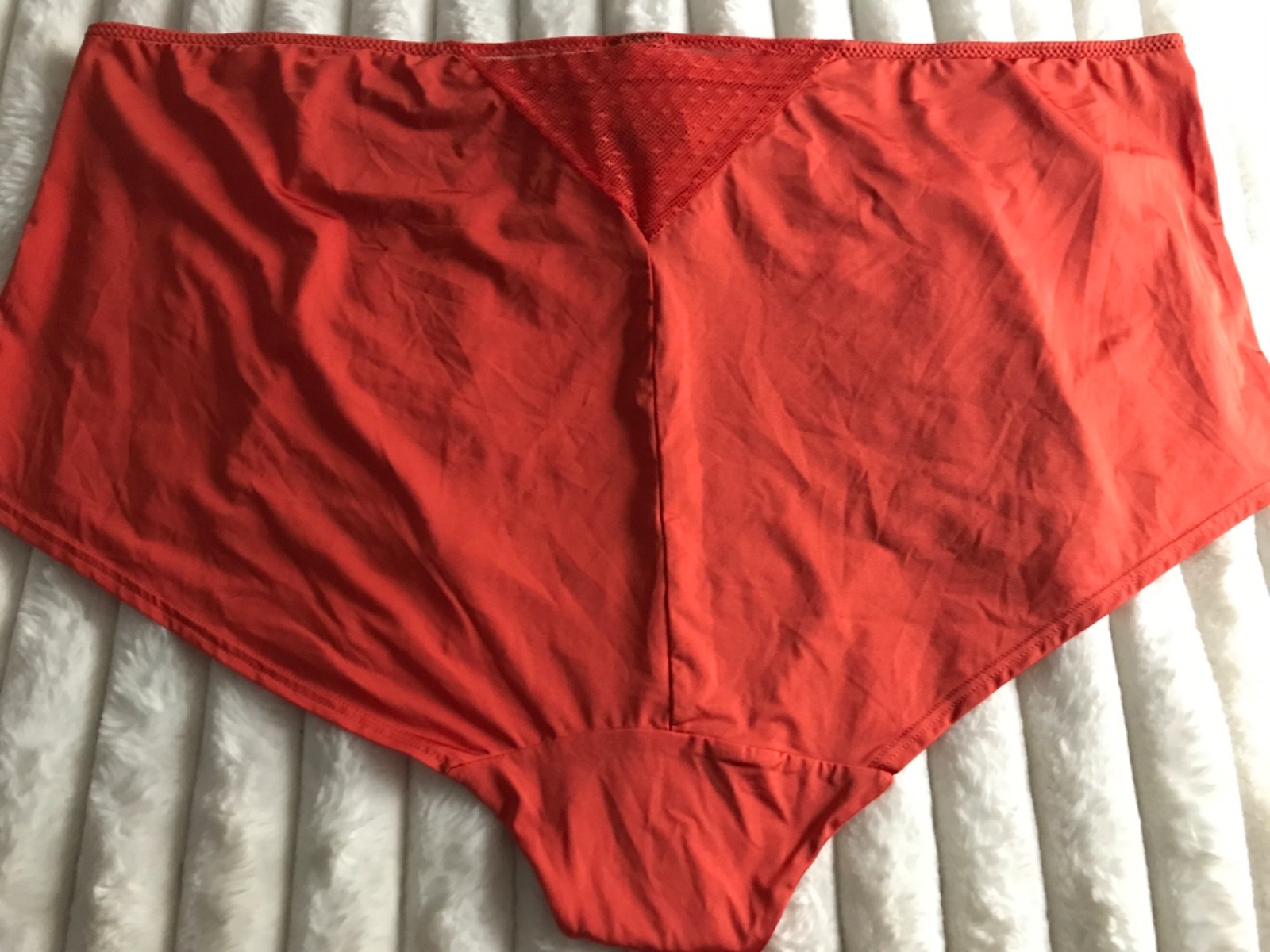 M@S swiss embroidered lace front SHEER back brief new uk 26 plus orange NEW