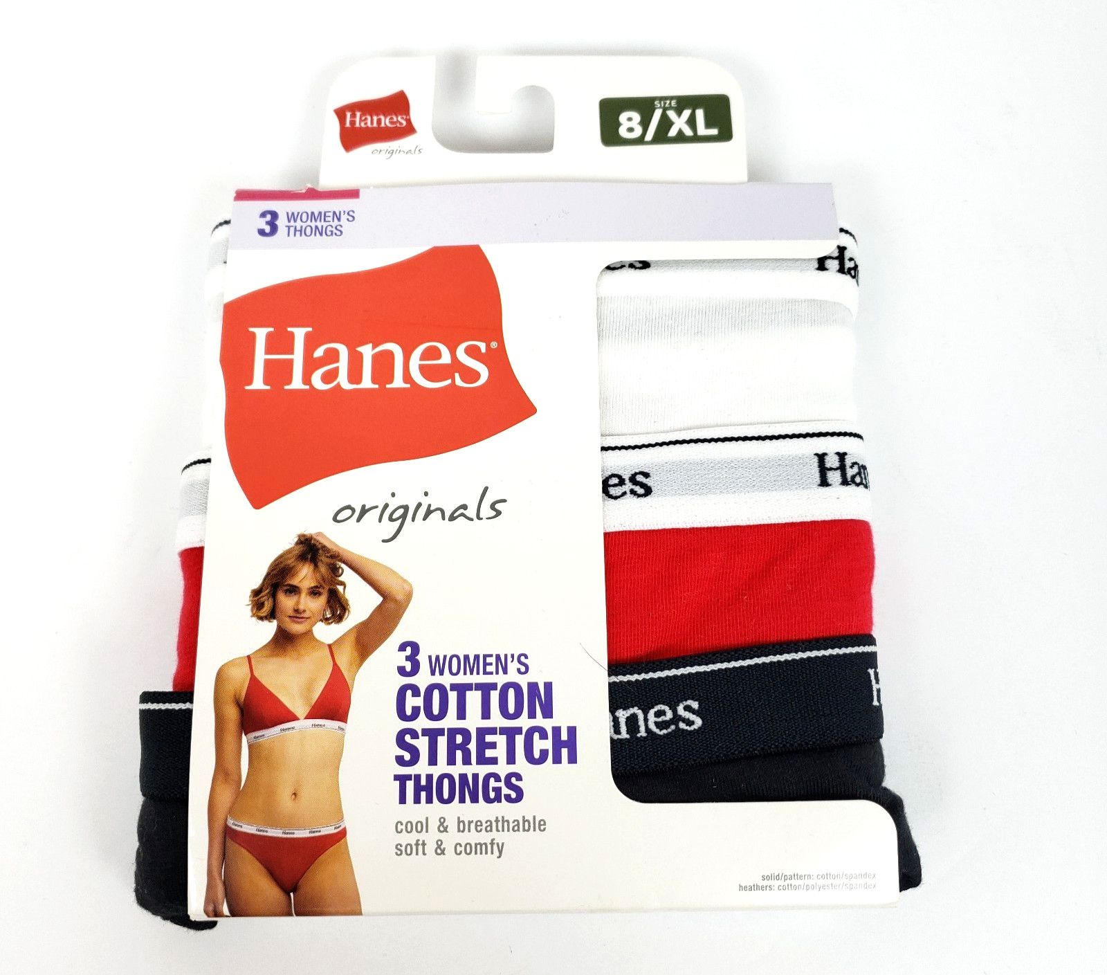 Hanes Originals Womens Size 8 XL Cotton Stretch Soft Comfy Thongs Underwear 3 Pk