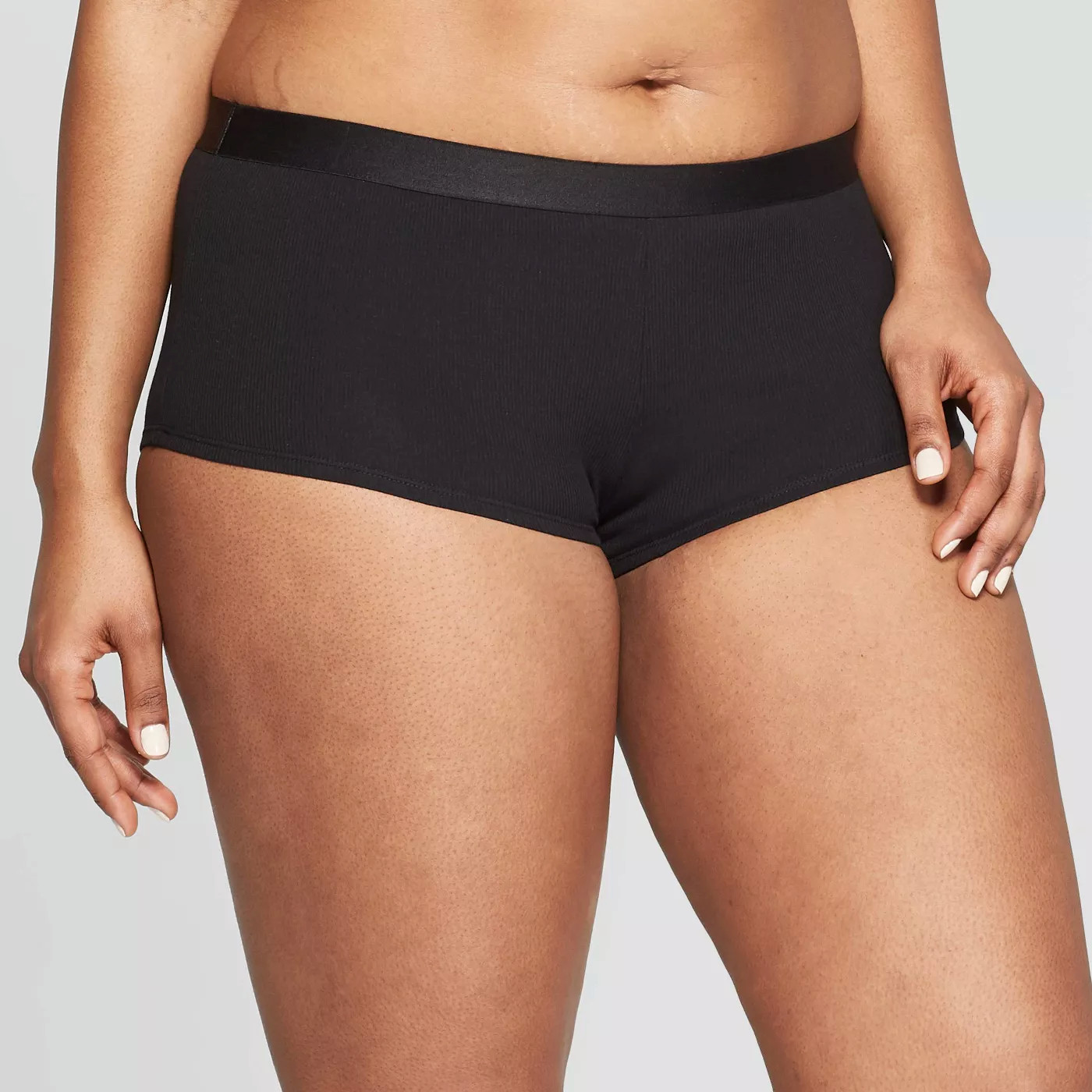 Auden Ladies Cotton Rib-Knit Boyshort Panty Black Size M 8-10