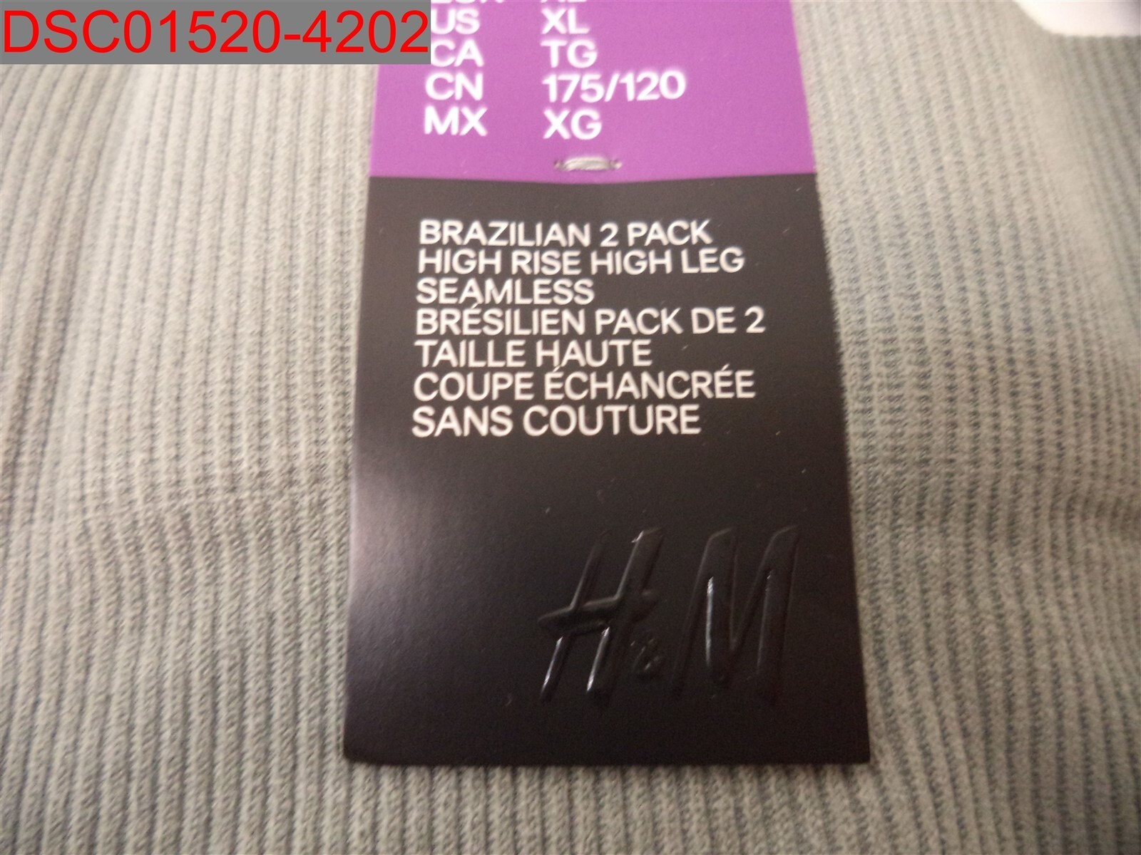 H&M Women Grey Rib Knit Brazilian 2Pk High Rise Seamless Briefs XL 0942947014006