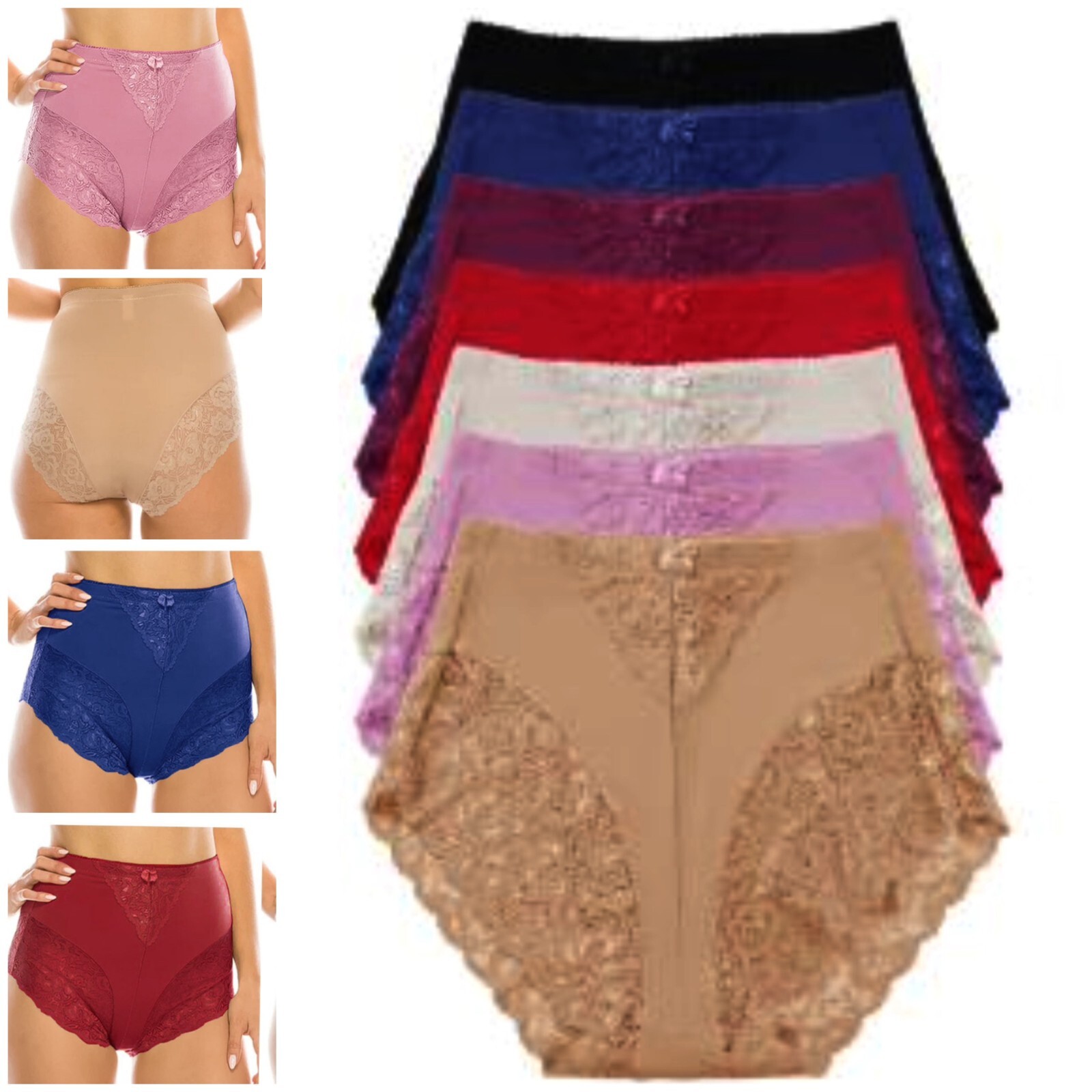 3-12 High Waisted Briefs Tummy Control Shaper Lace Bikini Panties 63031 S-5X LOT