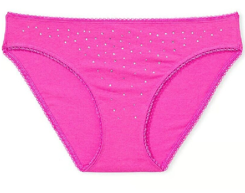 M Fuchsia Pink Scatter Rhinestone Stretch Cotton Victoria’s Secret BIKINI Panty