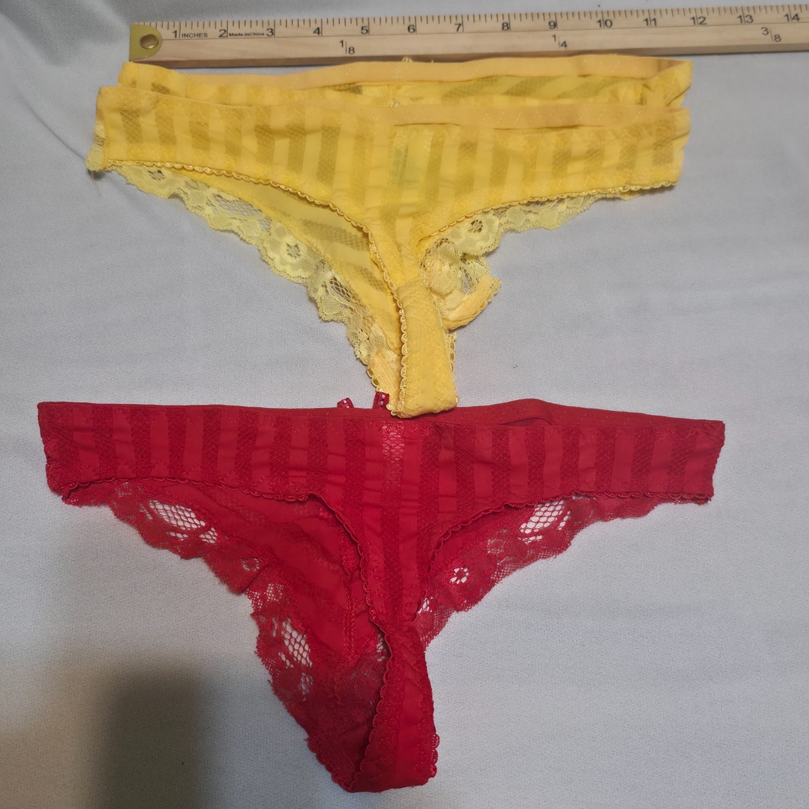 3 Jennifer Intimates Lace Thong 1-Red & 2-Yellow Panties Underwear Size Med NWT