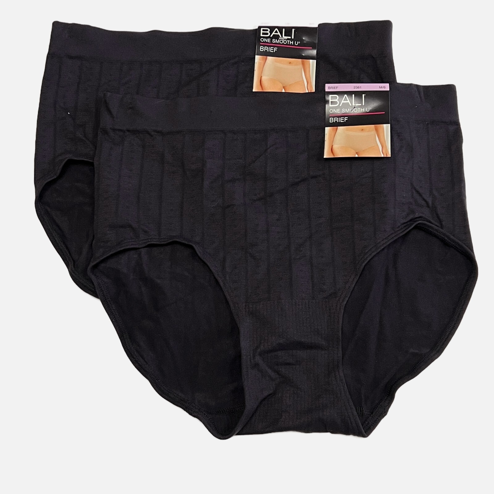Bali One Smooth U Brief Panty Underwear M 6 NWT 2361 2 PACK MEDIUM BLACK