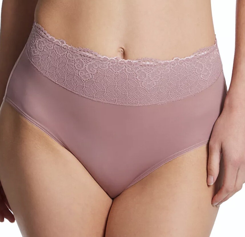 BALI Passion For Comfort Lace Waist Purple Mauve Brief Panty Womens M 6 L 7 XL 8