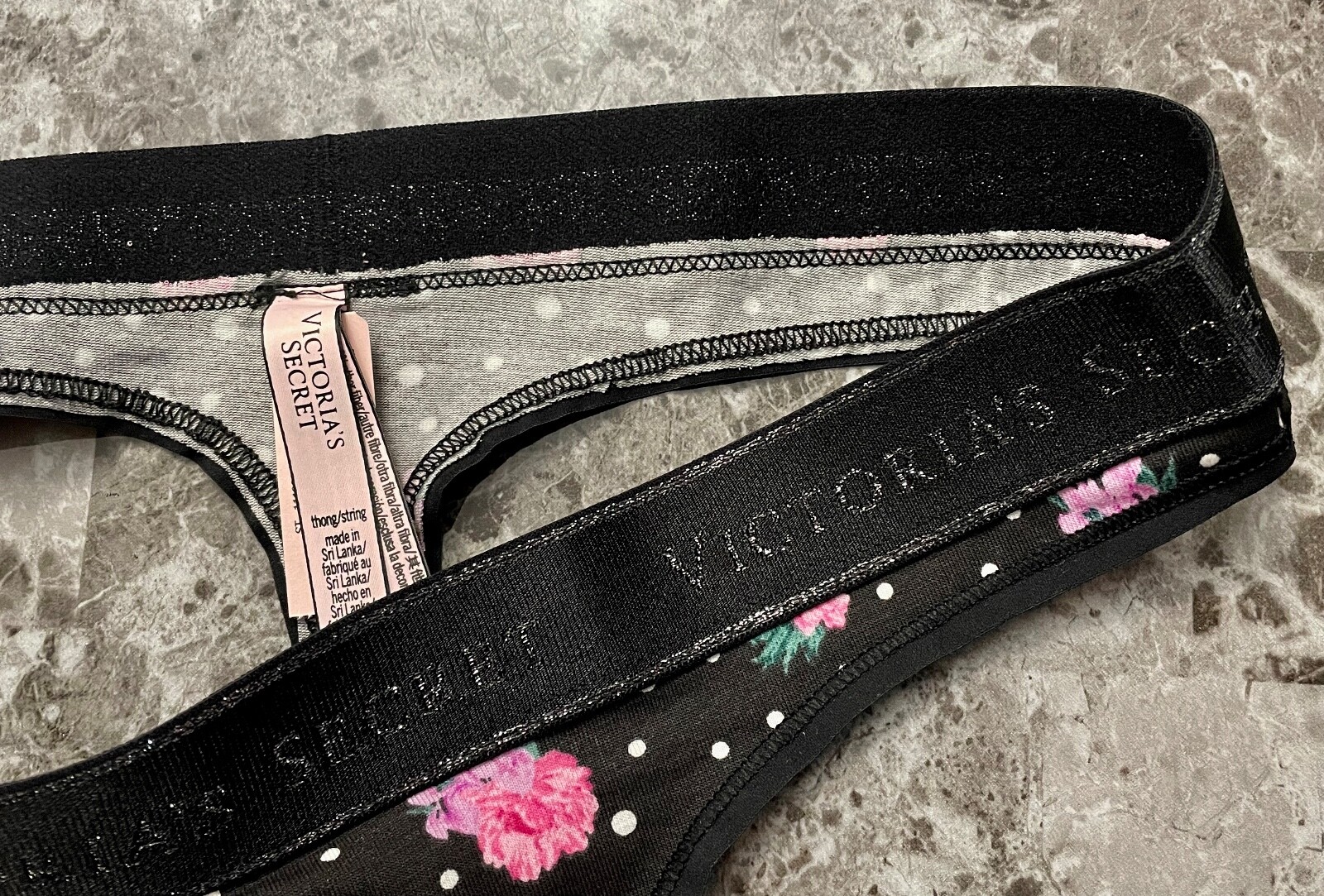 NWT VICTORIA’S SECRET PINK FLORAL POLKA DOT LOGO THICK WAISTBAND THONG PANTIES