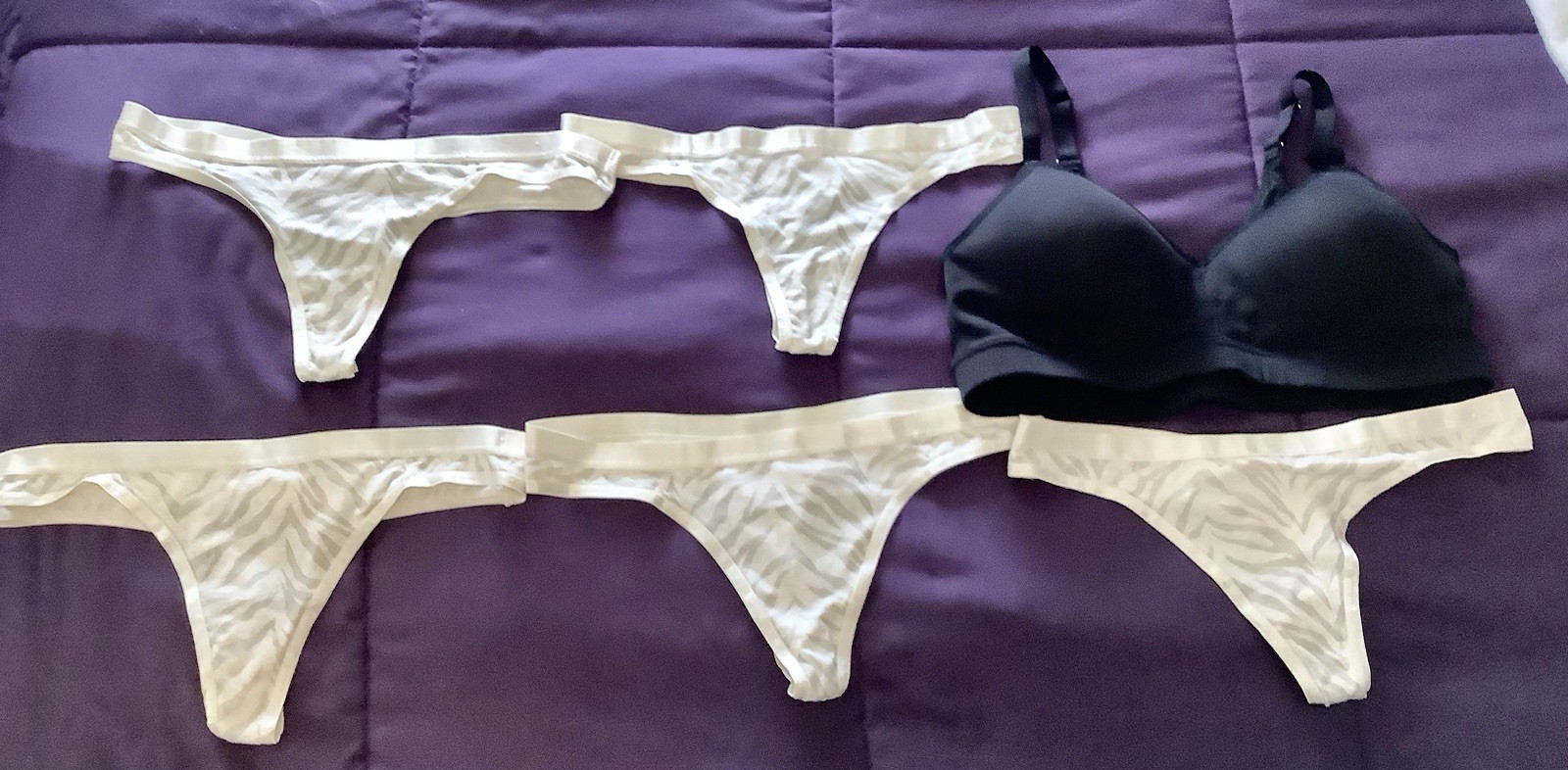 Lot Of 5~Jenni Thong Panties Cream/Brown & Black Padded Adj. Bra M NO TAGS/READ!