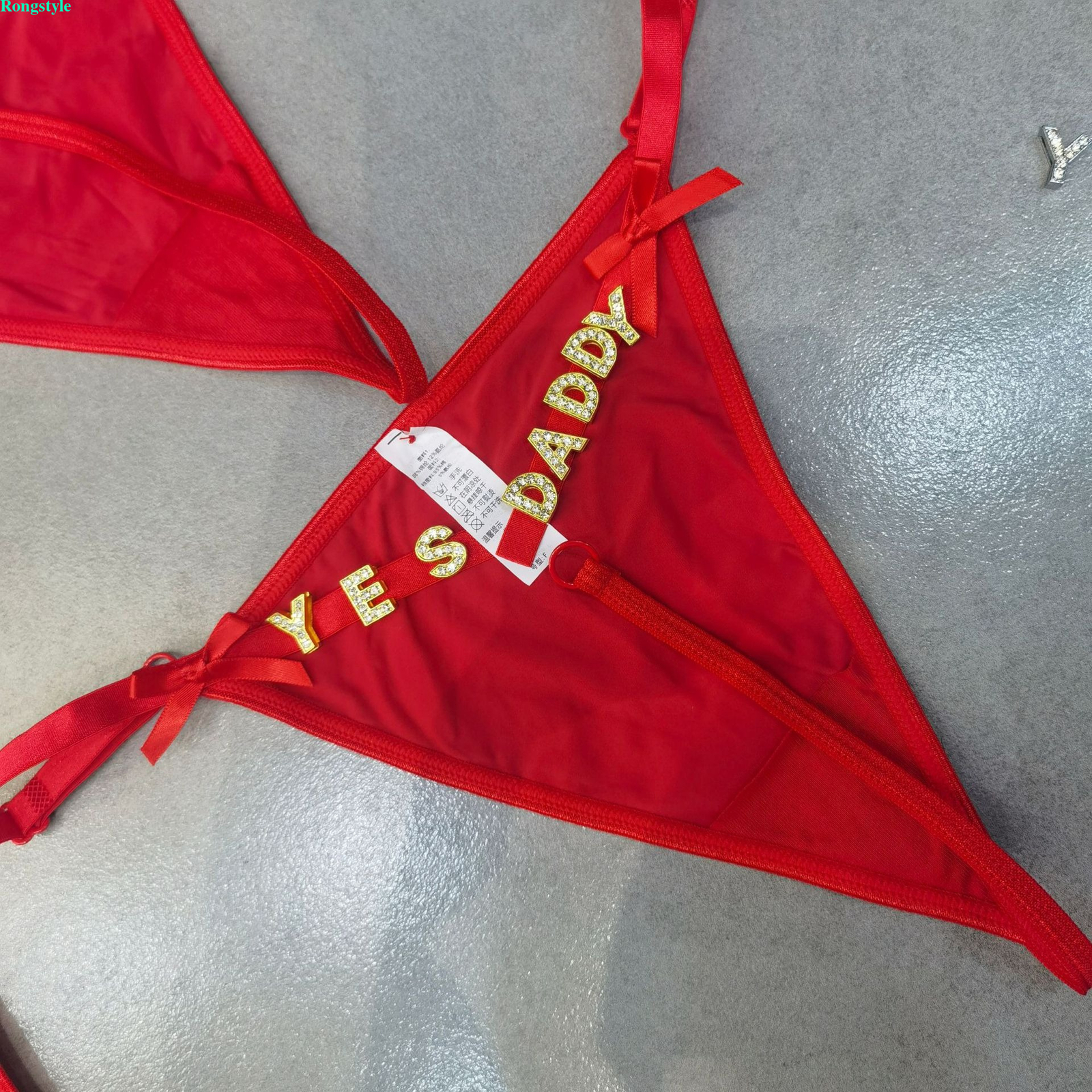 Sexy Women Rhinestone Letter Bow Elastic Waist Thongs Panties G-String Underwear