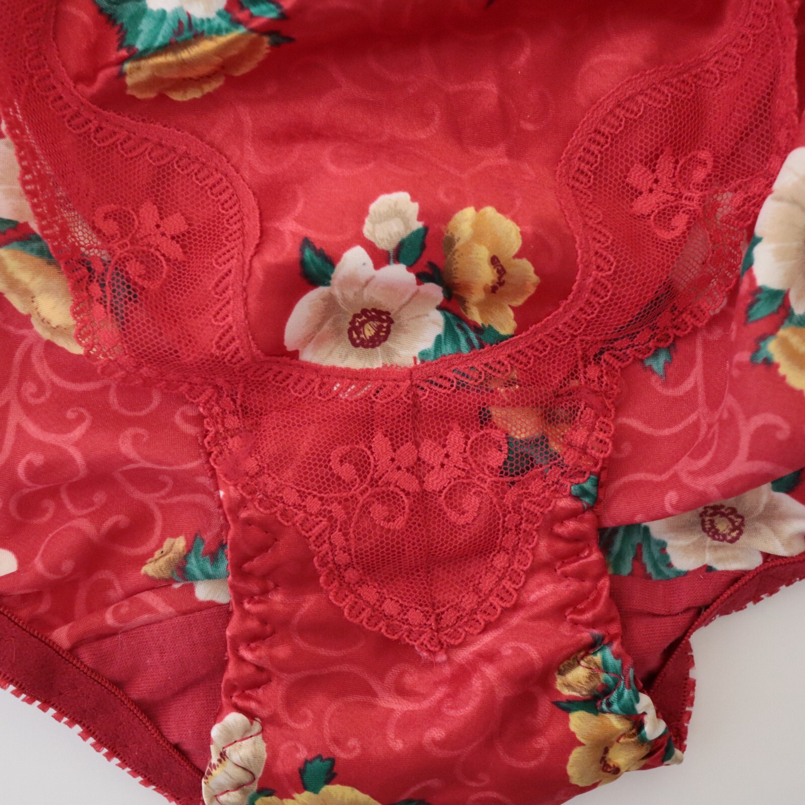 NEW VTG 90s Y2K Floral Polyester Satin String Bikini Panty LARGE