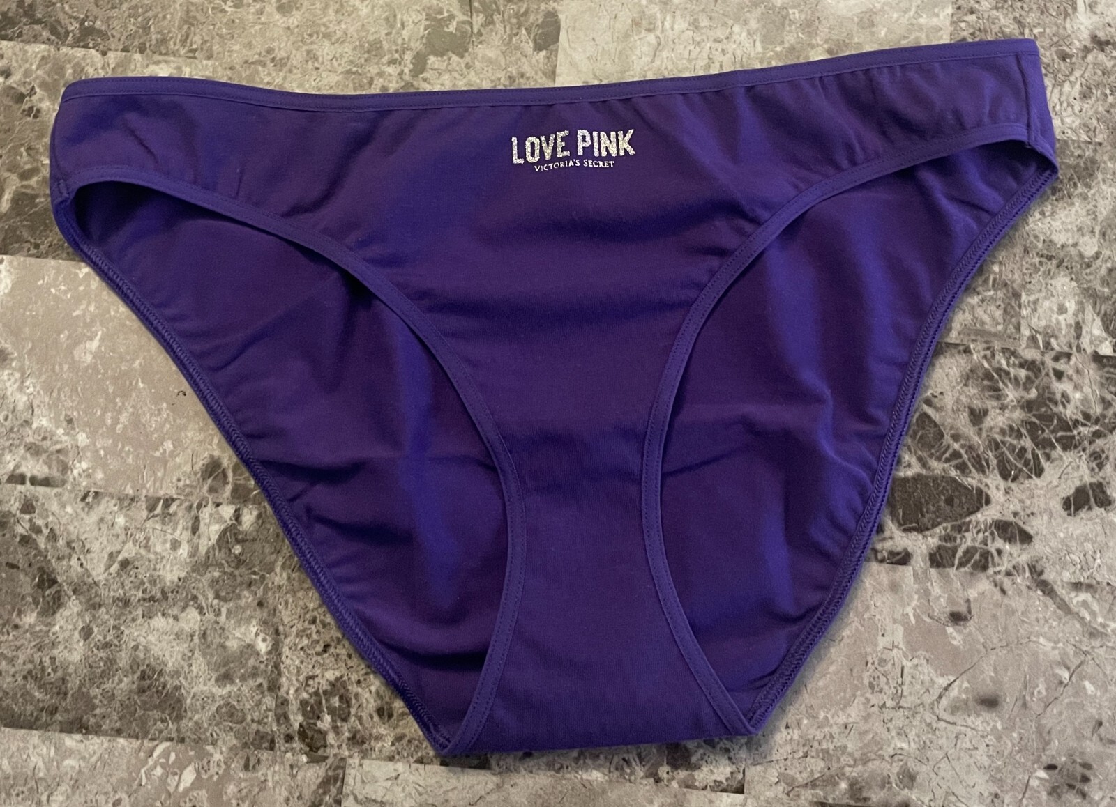 VICTORIA’S SECRET PINK M PURPLE SILVER GLITTER LOGO VINTAGE RARE BIKINI PANTIES