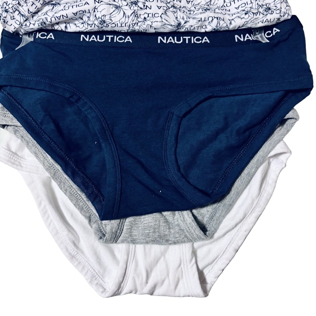 Nautica Navy Blue, Black, White and Gray Logo Hipster Panty Bundle