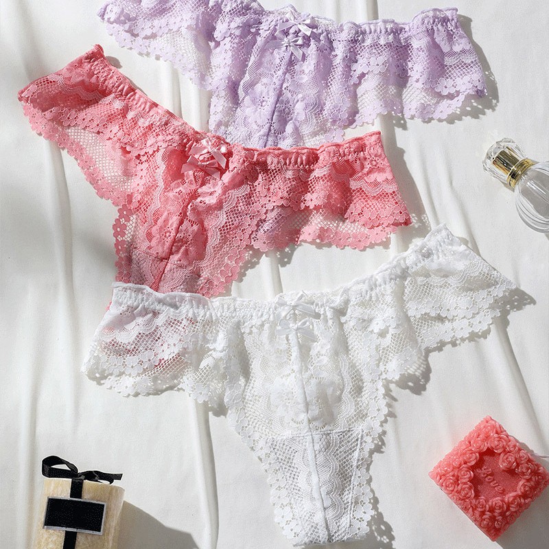 3 Pack Lot Sexy Womens Sheer Lace Panties Thongs French Underwear Brief Lingerie