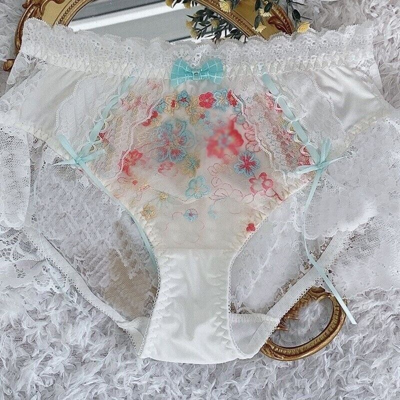 New Lolita Sweet Girls Panties Embroidery Floral Briefs Underpant Bow Underwear