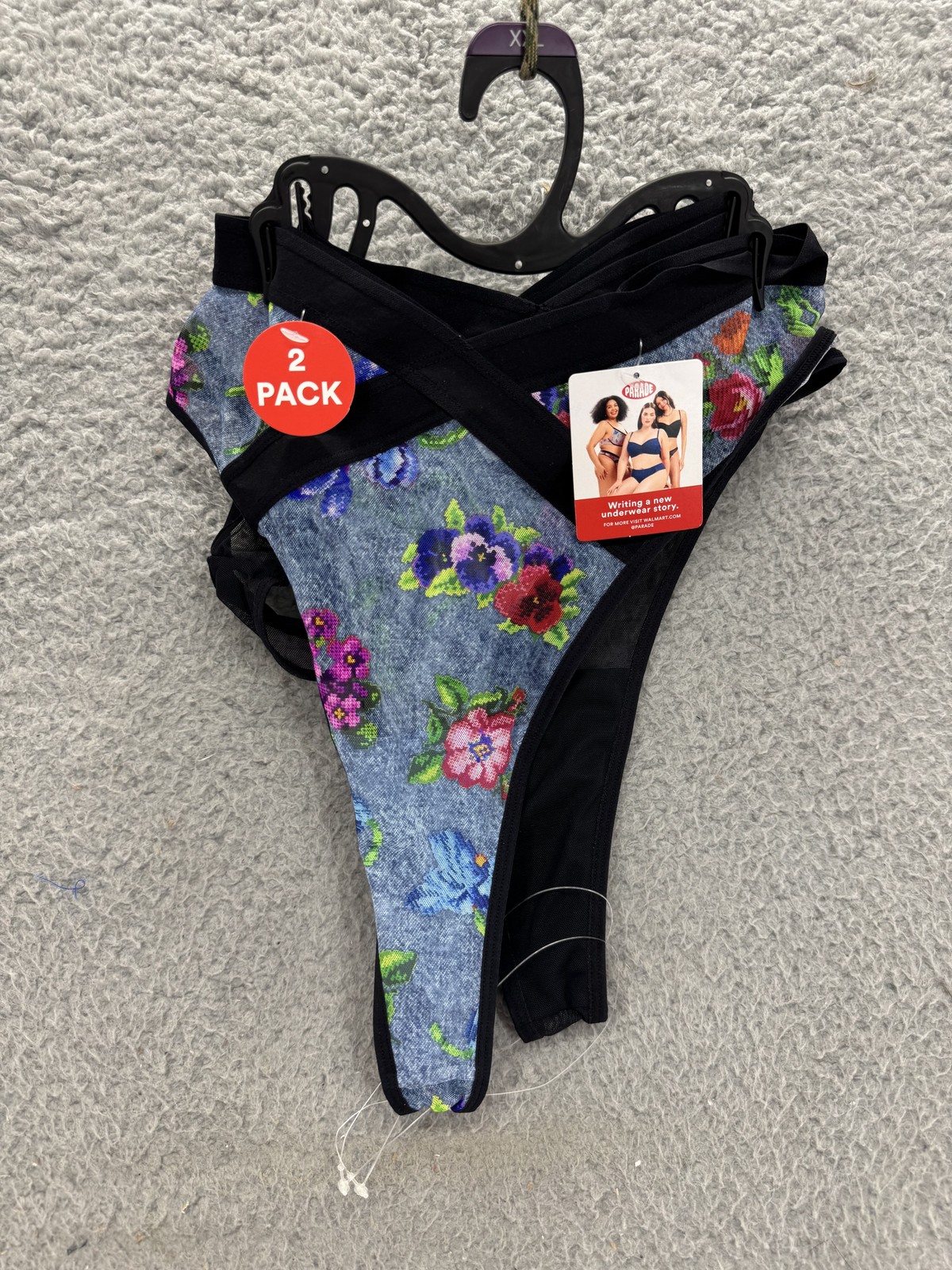 Parade Underwear Thong Womens 2XL Blue Floral Mesh 2 Pack Panties