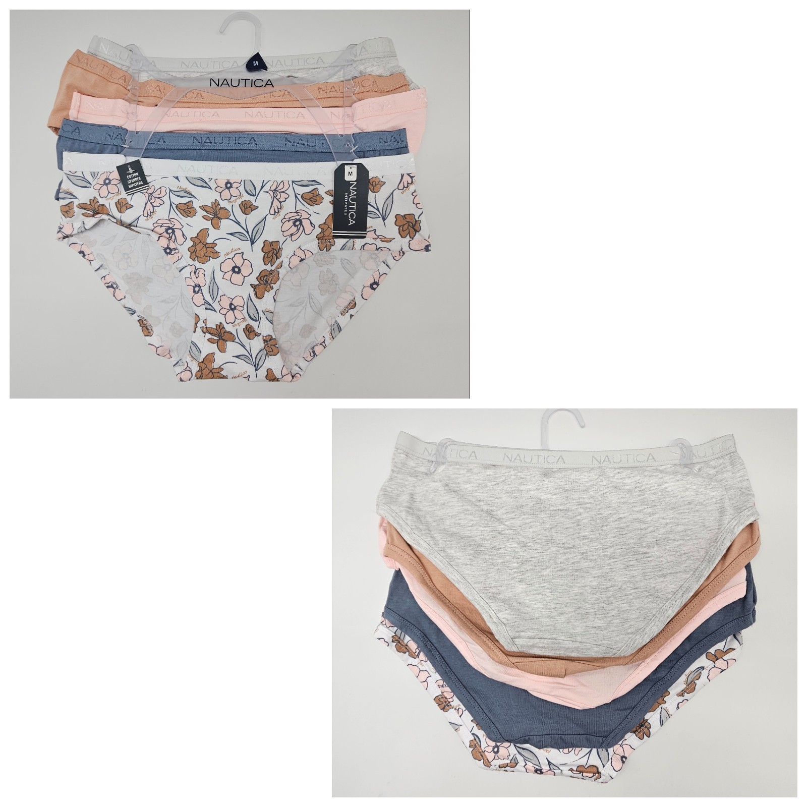 NAUTICA 5 Pack Women S M L XL Cotton Hipster Logo Panties Gray Beige Pink Blue