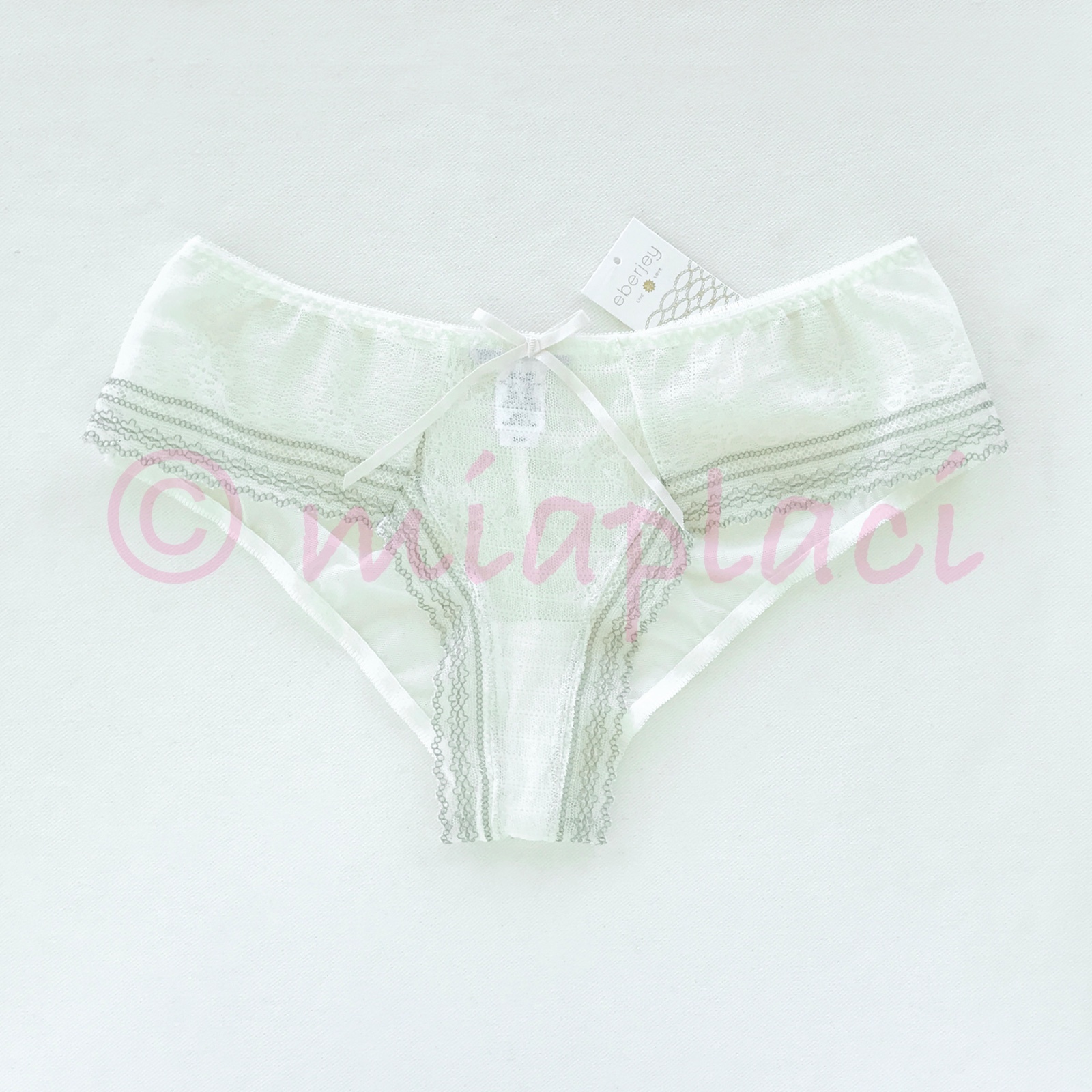 NWT Eberjey Manuela Cinched Hipster Panty #U1481H Ivory/Grey