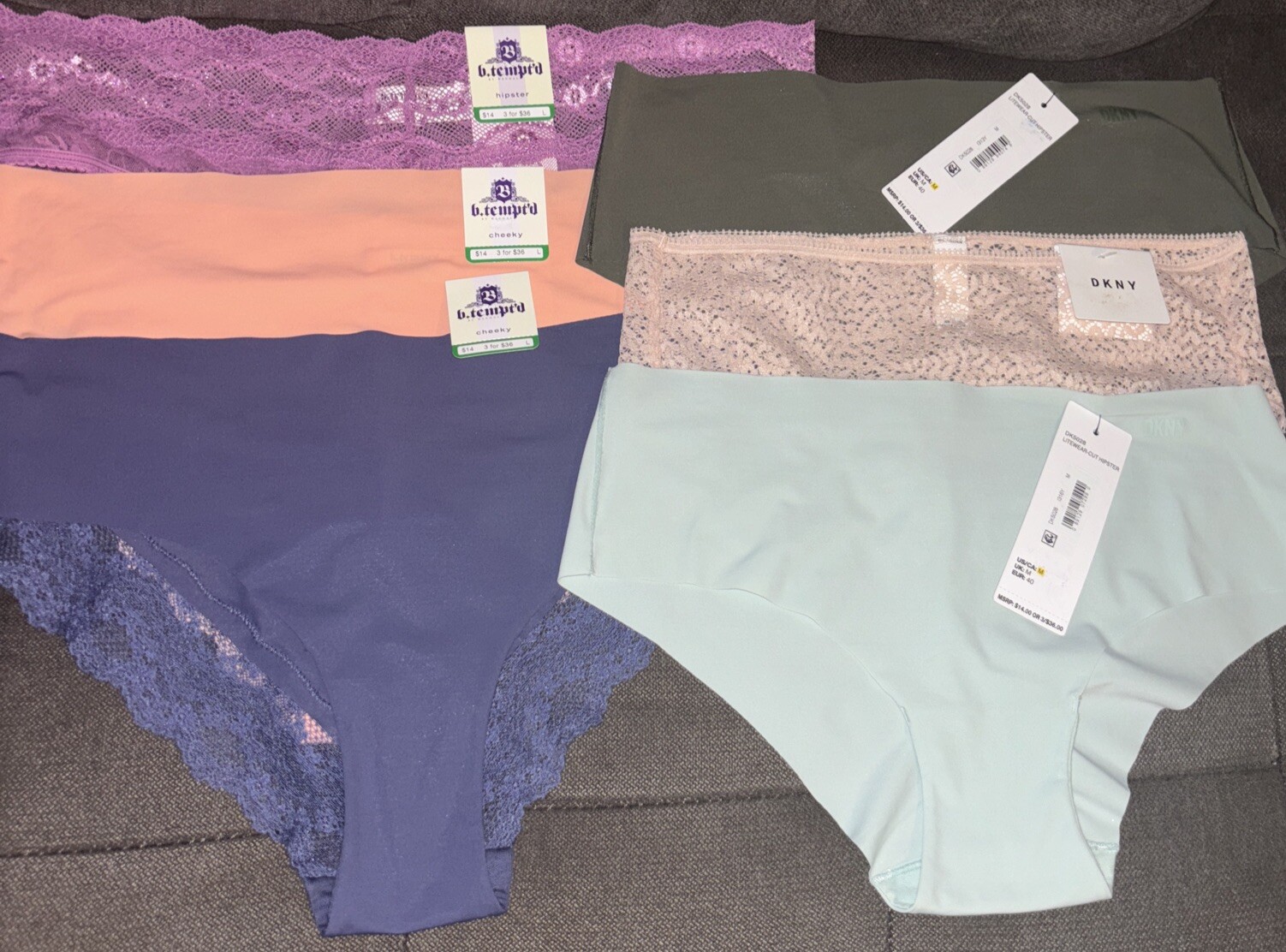 DKNY & b.’tempt’d Mixed Lot Of 6-Pairs Lace & Litewear Cheeky/Hipster Panties