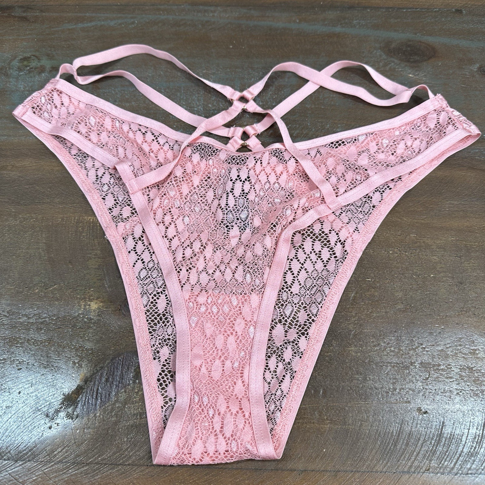 NWT Victorias Secret Sexy Coral Snake Pink Lace Brazilian Panties Size Large