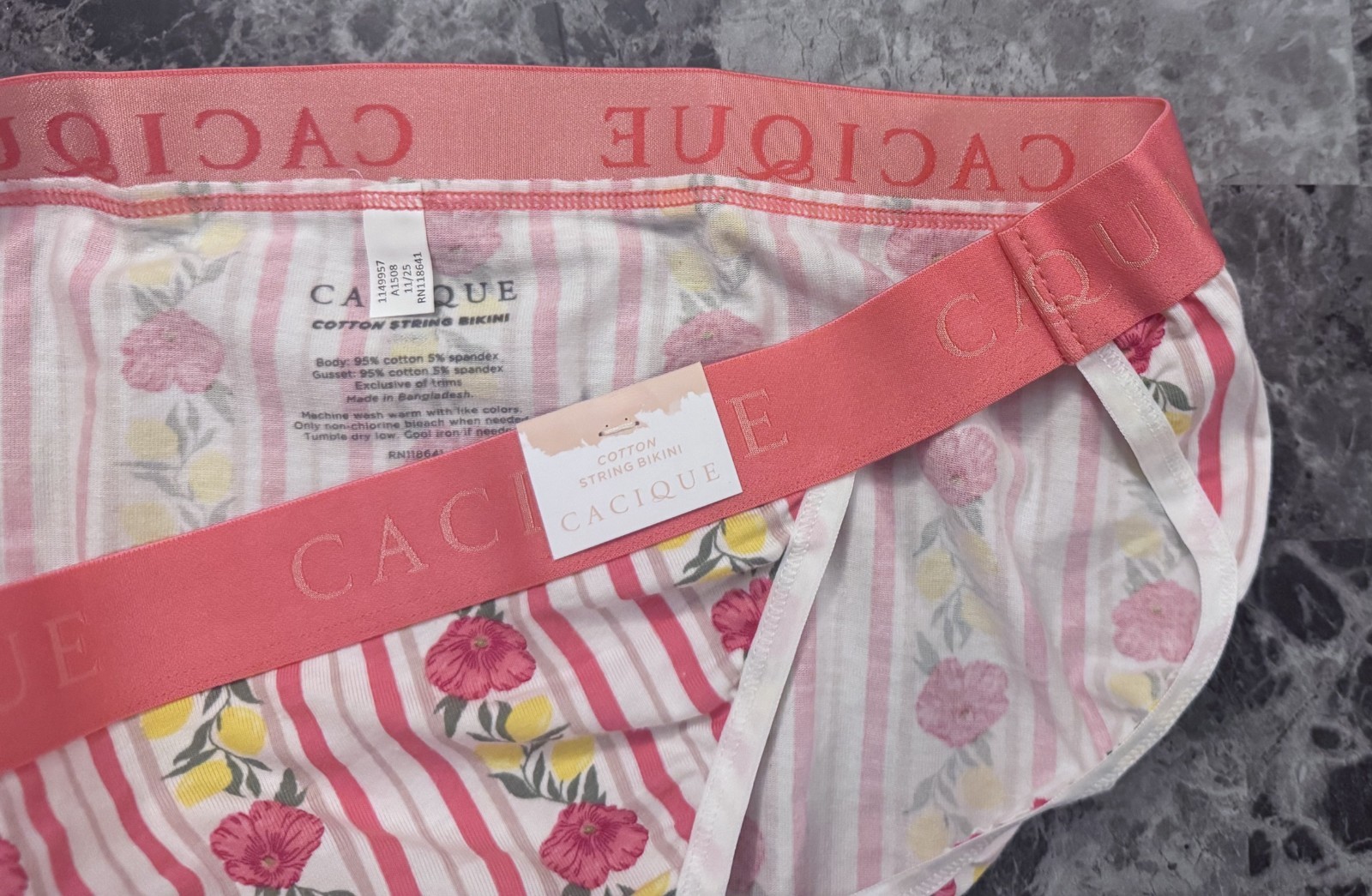 CACIQUE LANE BRYANT 18/20 FLORAL LEMON STRIPE THICK BAND STRING BIKINI PANTIES