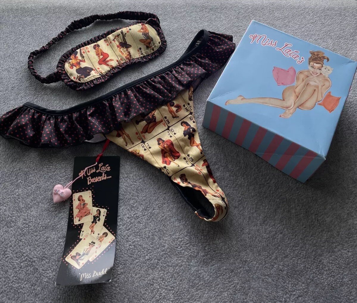 MISS LALA : Miss Budd UK Retro Pin Up Rockabilly Satin Thong & Eyemask Gift Set
