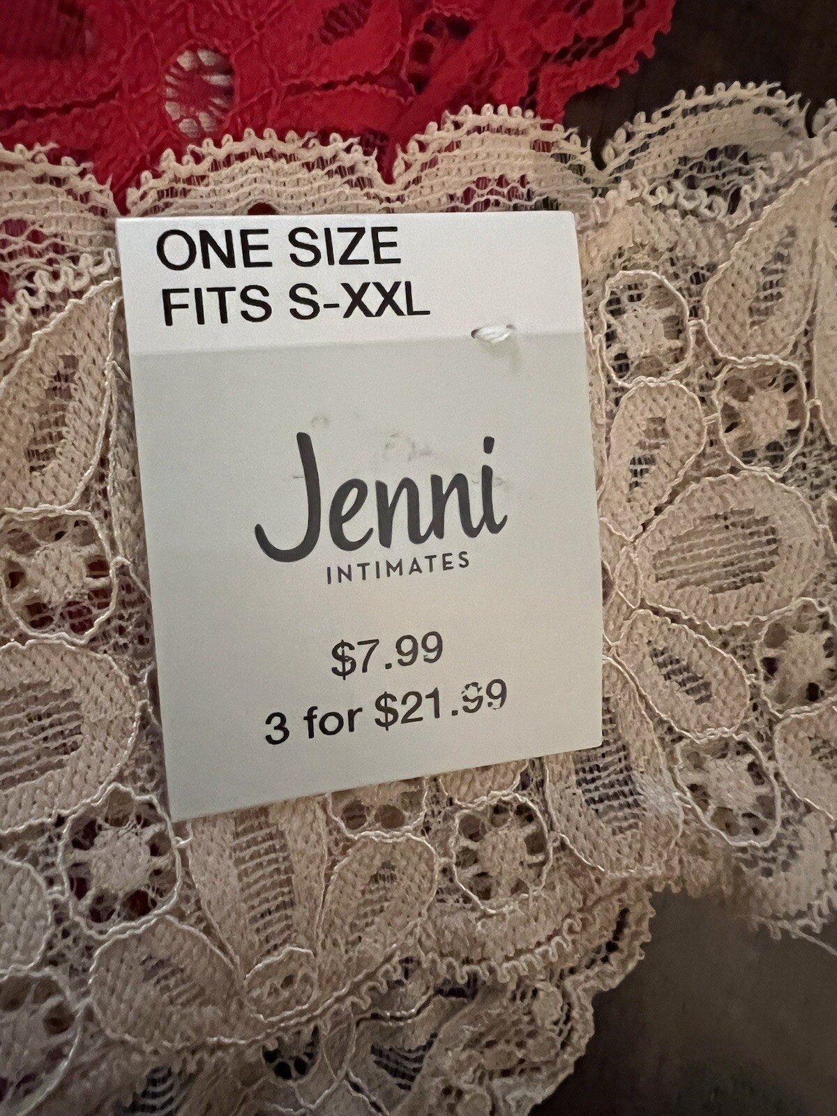 Jenni Plus Lace Thong 5 Pairs of S-XXL( cherry, mauve and chat) MSRP 3 for $21
