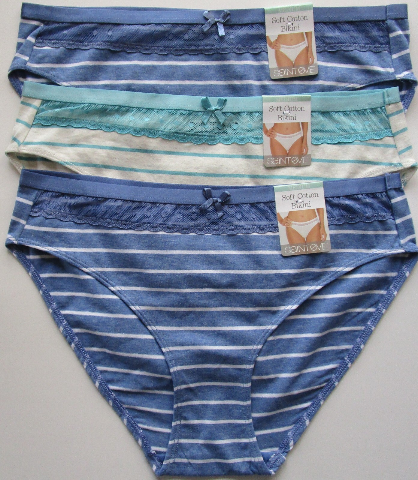 Saint Eve Juniors Striped Cotton Bikini Pantie 3 Pack Size Medium NWT Retail $30