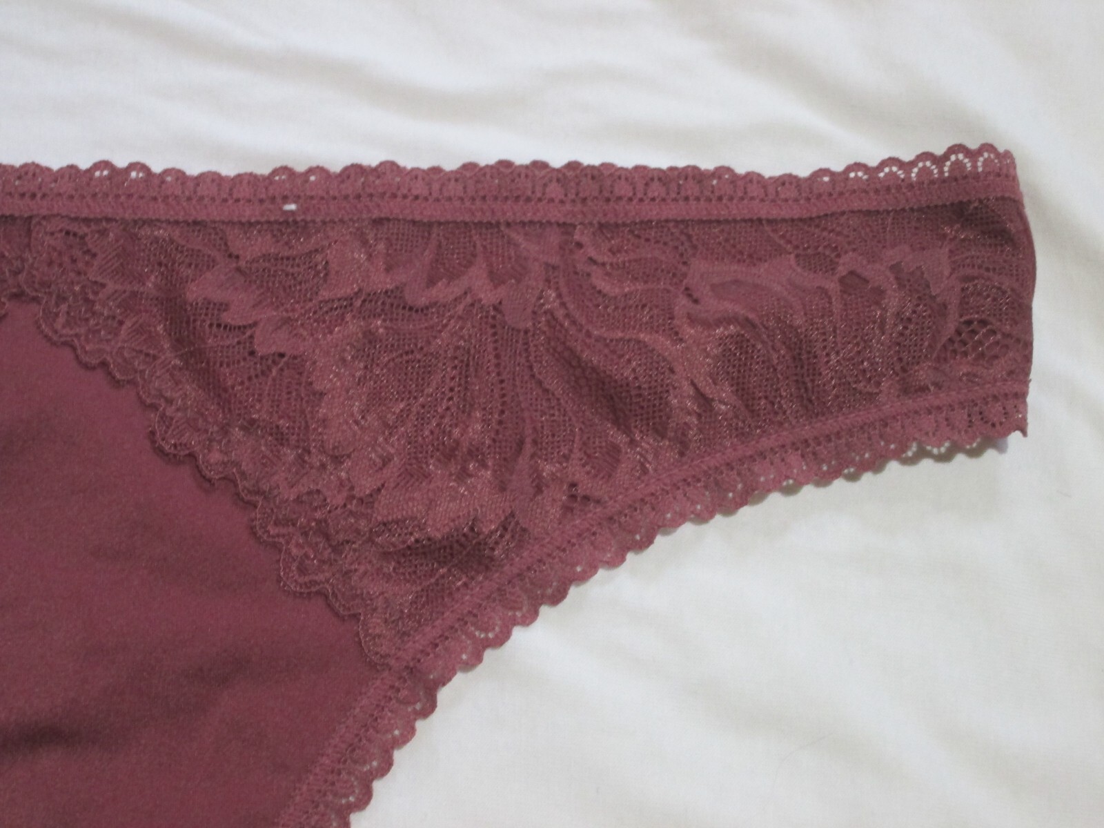 Auden Ladies’ thong-SZ XL-NWOT-1 PR-PLUM MICROFIBER WITH lace trim