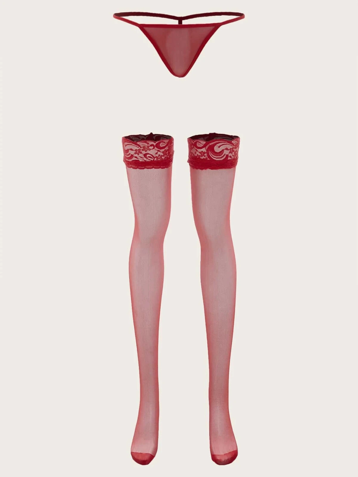 Women’s Sexy Red Floral Lace Mesh Stockings Tights & Thong G-string Underwear US
