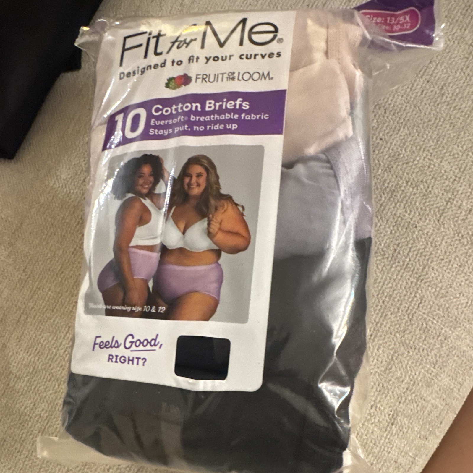 Fruit of the Loom Fit for Me Cotton Tagless Brief Panties 10-Pack 5X Black