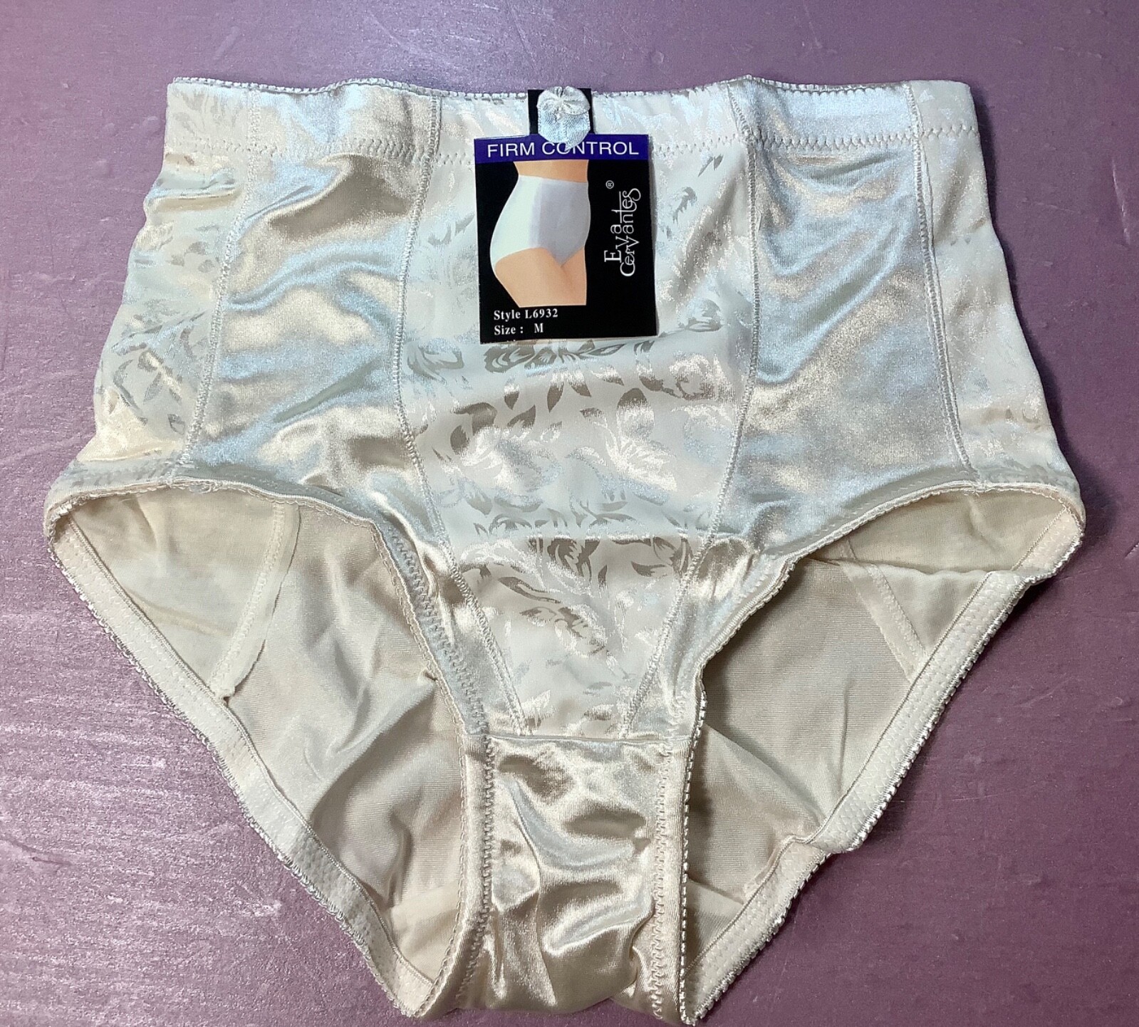 Women Panties,Briefs”Eva Cervantes”Size L. Beige Soft shiny Satin W/decoration