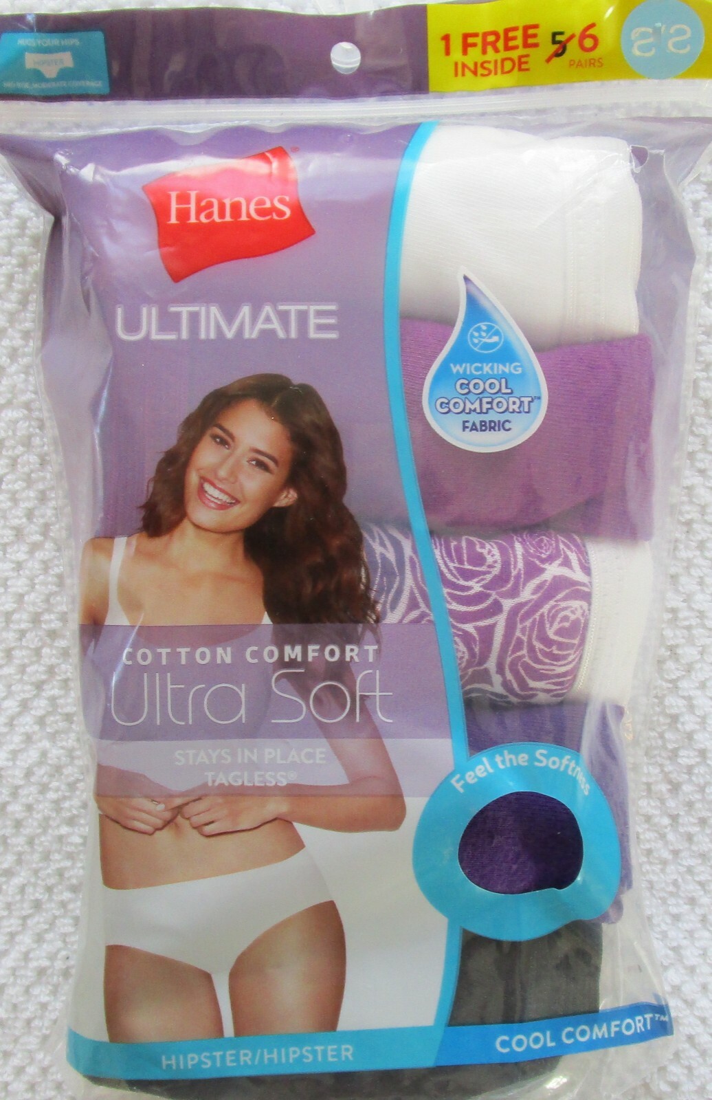 Hanes Ultimate Cotton Comfort Ultra Soft Hipster Pantie 5+1 Pack Size 5 Small