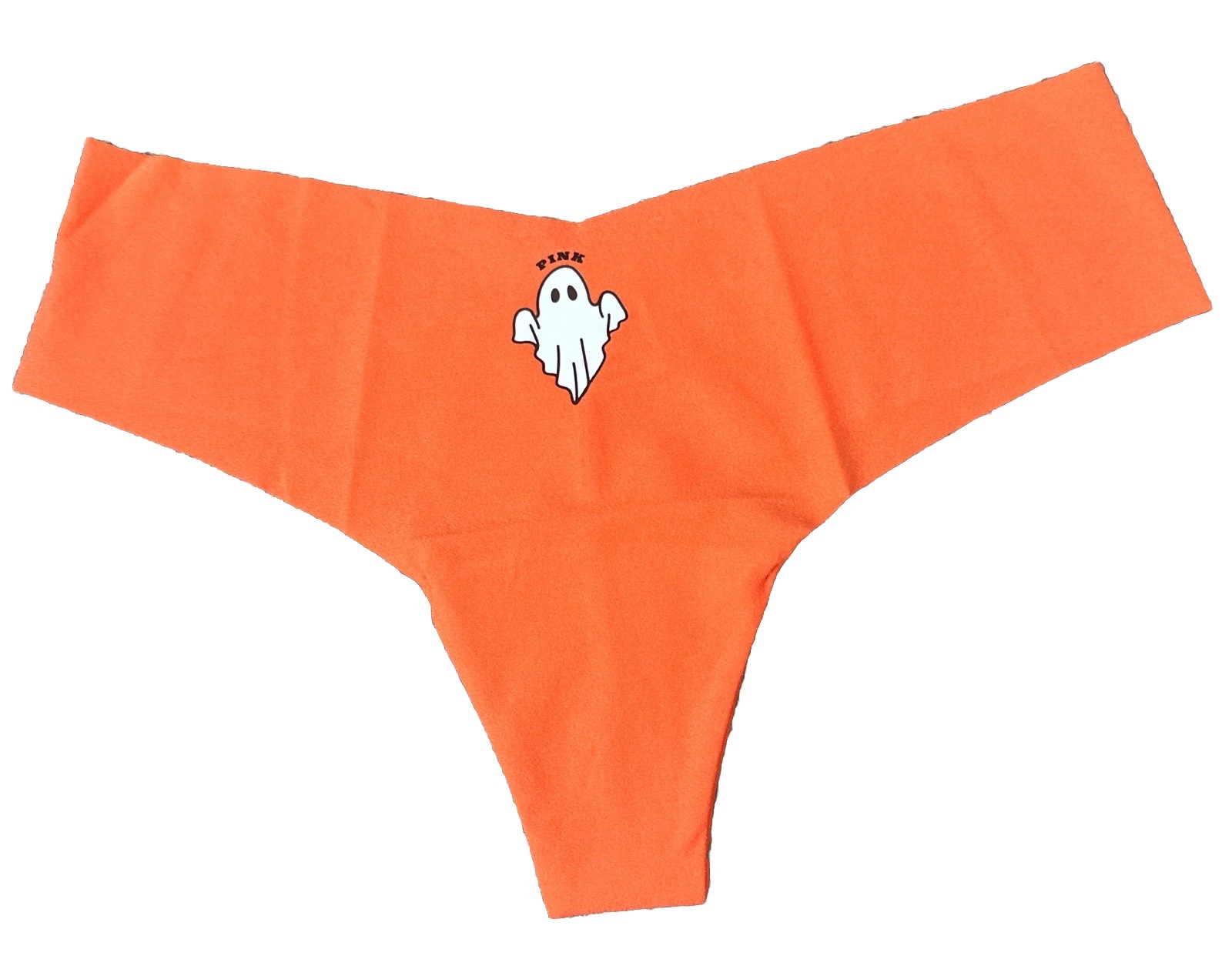 PINK Victoria’s Secret Ghost Print Orange Thong Panty Medium NWT Seamless