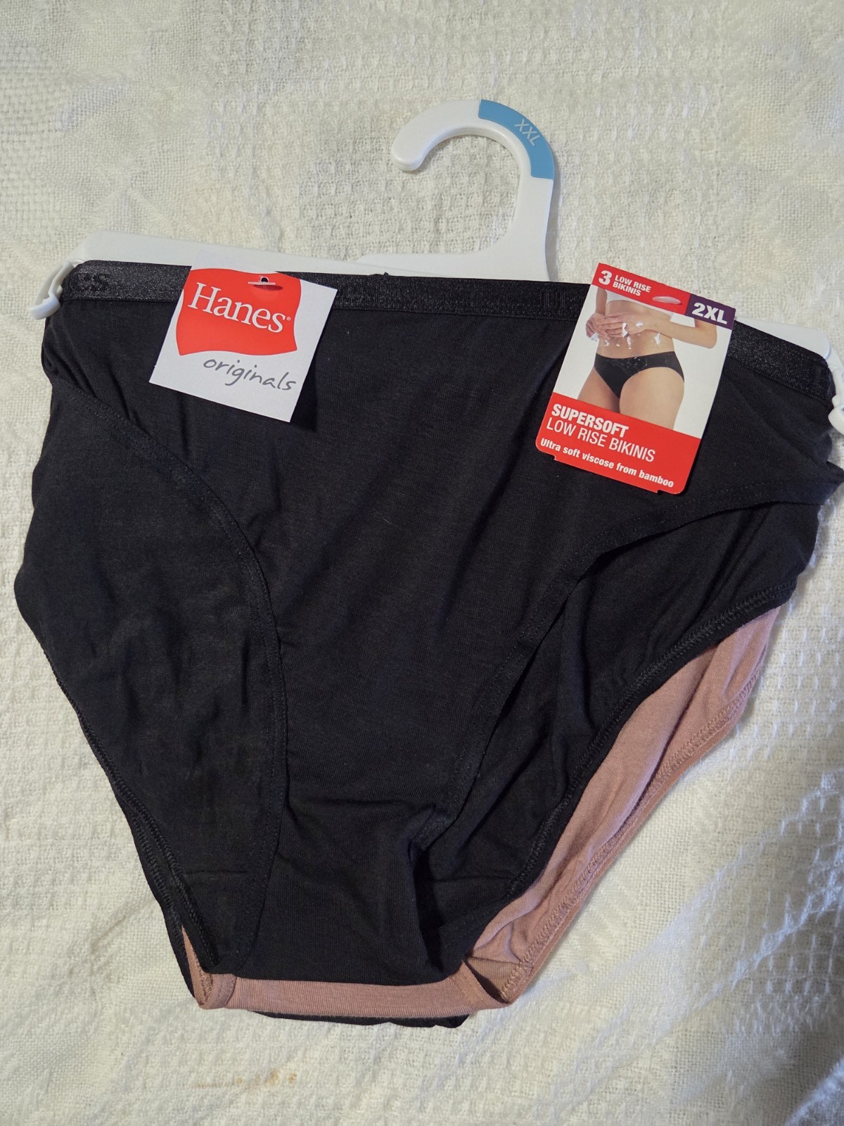 Hanes Originals 3-Pack Supersoft Bamboo Bikini Panties Black Brown Women’s 2XL