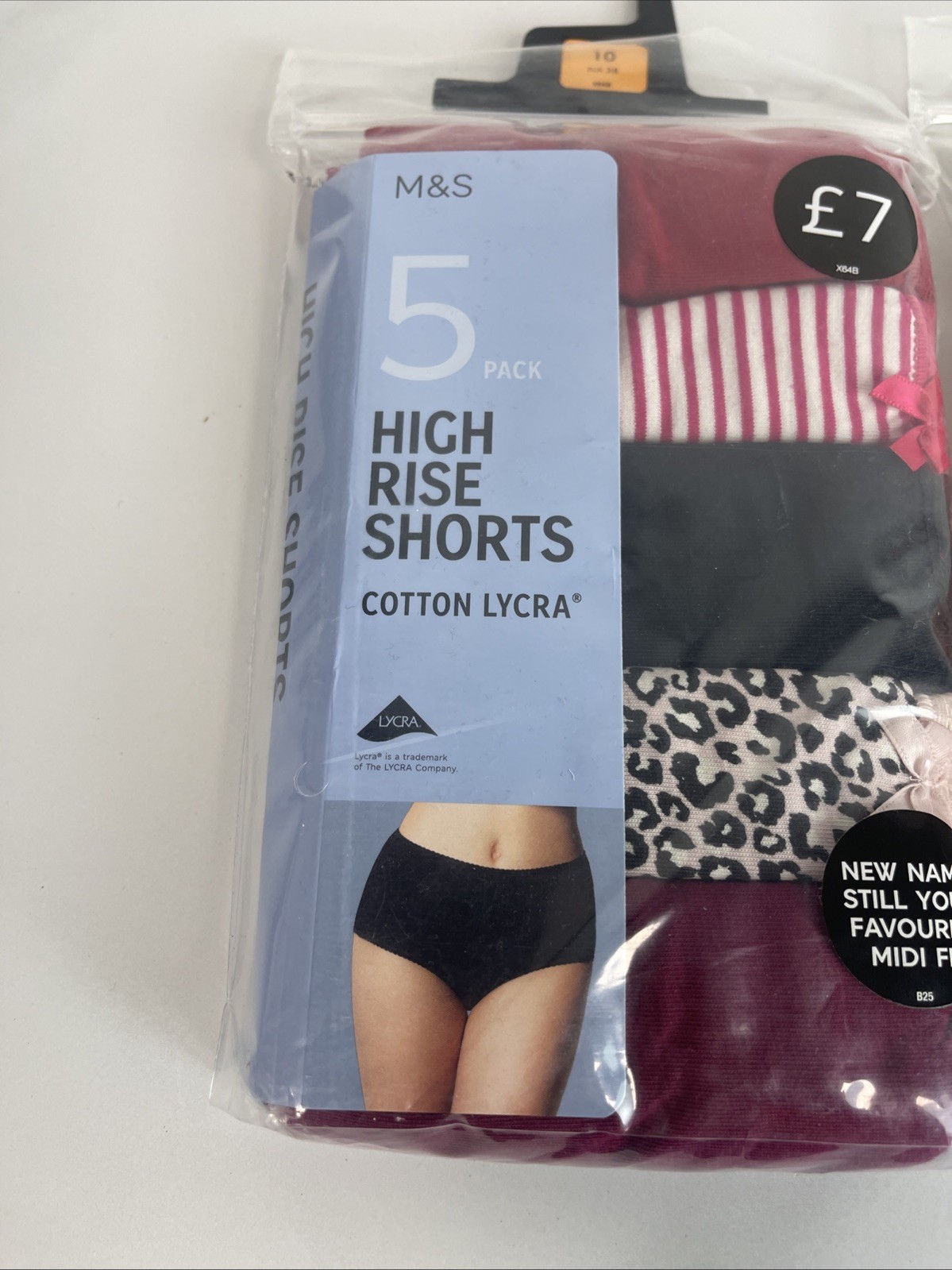 Size 10 M&S Ladies 5 Pack Cotton Lycra High Rise Midi Knickers Underwear T4002