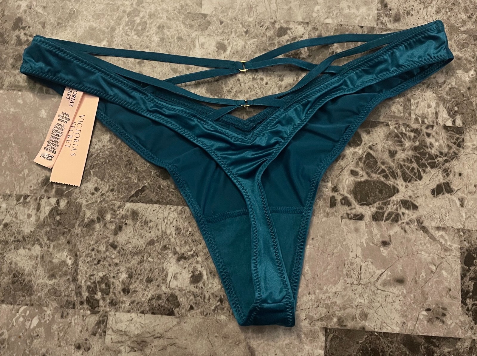 NWT VICTORIA’S SECRET TURQUOISE BLUE SATIN SMOOTH STRAPPY HIGH LEG THONG PANTIES