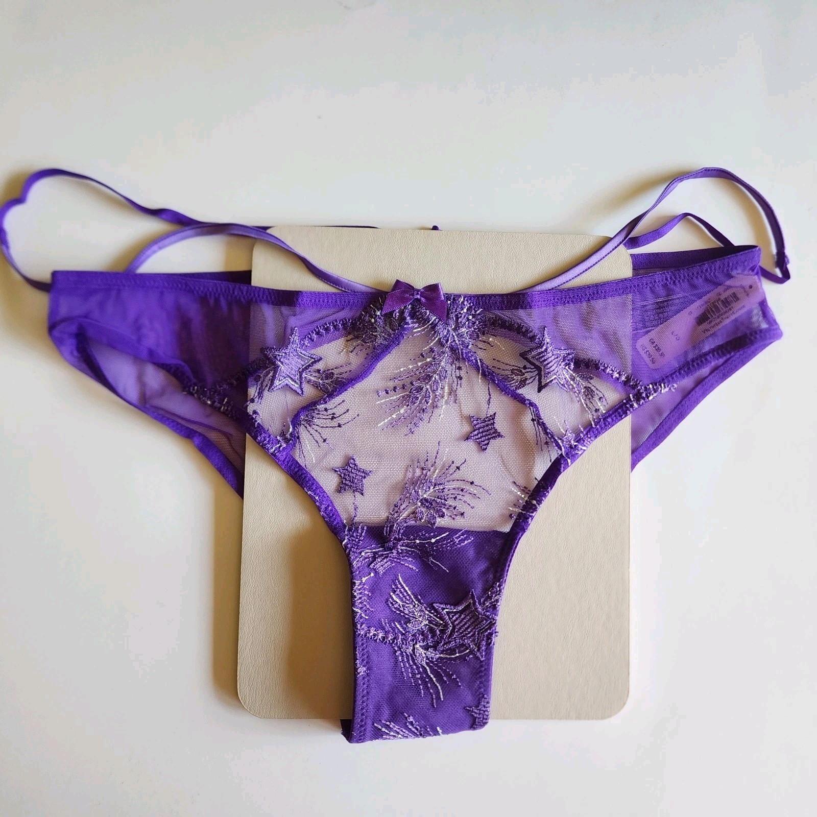 Victoria’s Secret Very Sexy Cheekini Tanga NWT Purpule Lace Embroidered Size L