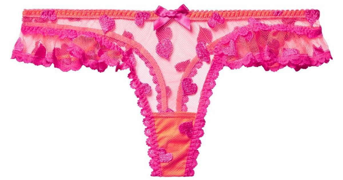 NWT Agent Provocateur GABBY Heart Embroidery Pink/Red 5 XL Thong Romantic Sweet