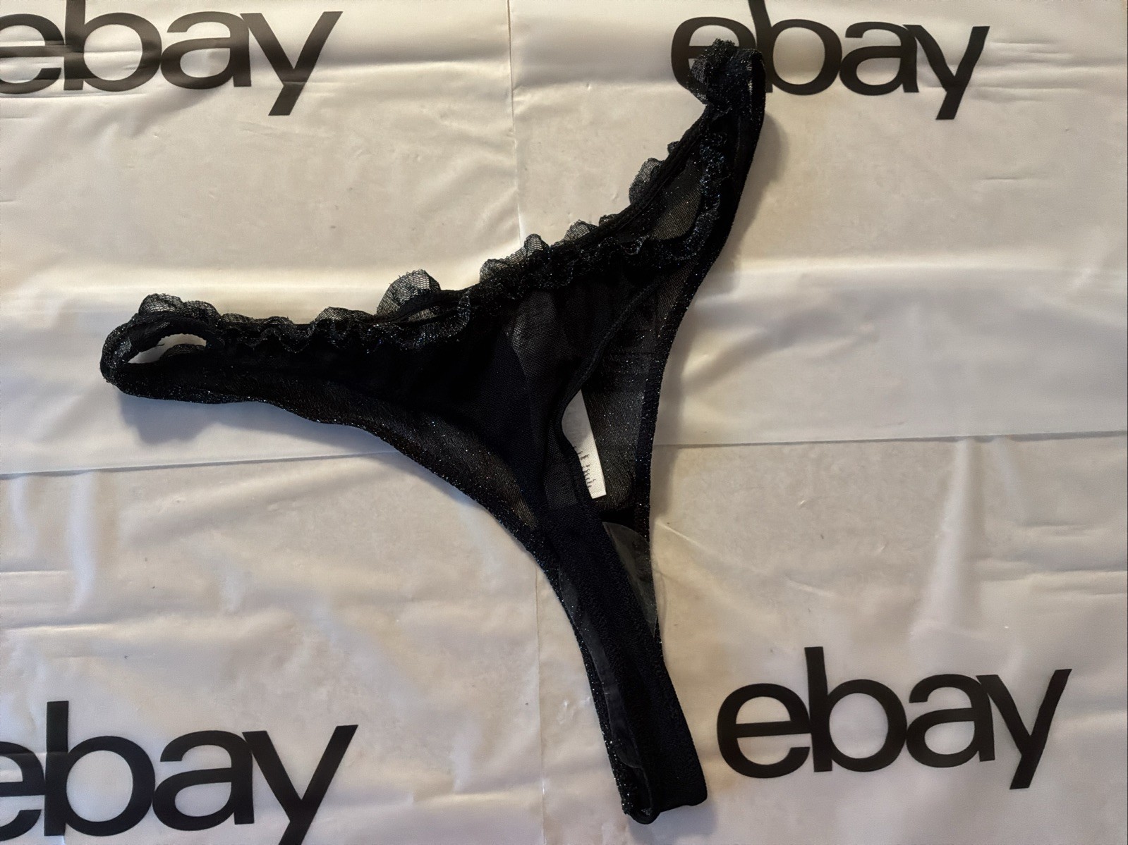Black Sparkle Lingerie Pretty Little Things Thong Tanga Panty – RN#167448 NEW