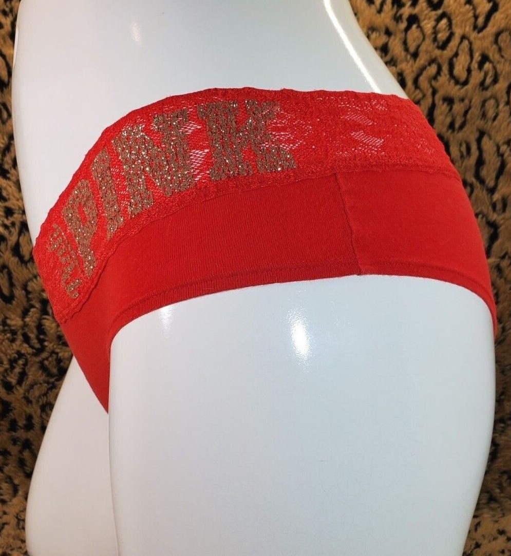 Victoria’s Secret PINK Glitter Logo Red Extra Low Rise Hipster Panty S Sexy