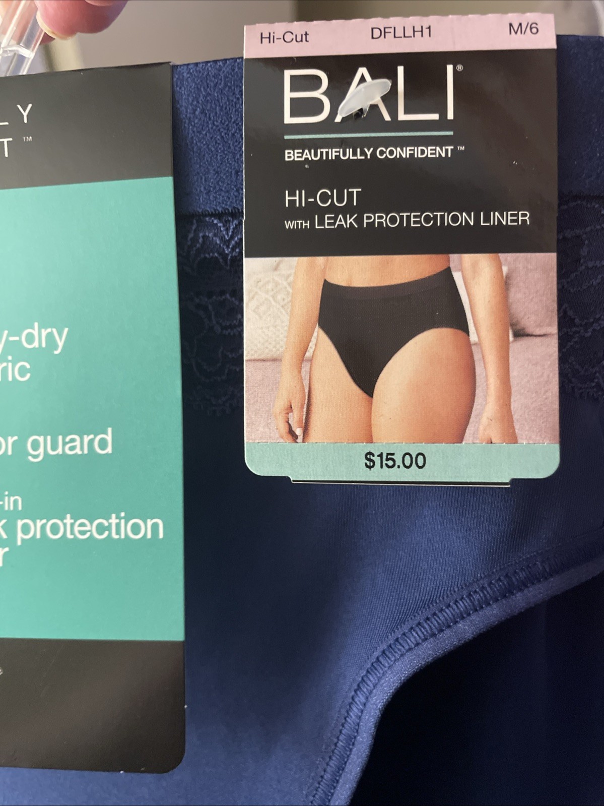 Bali Hi Cut Panties Women’s M/6 Light Leak & Period Protection Blue DFLLH1