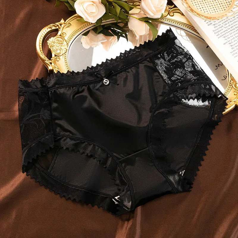 Satin Panties Women’s Mid Rise Lace Trim Soft Breathable Stretch Comfort Fit