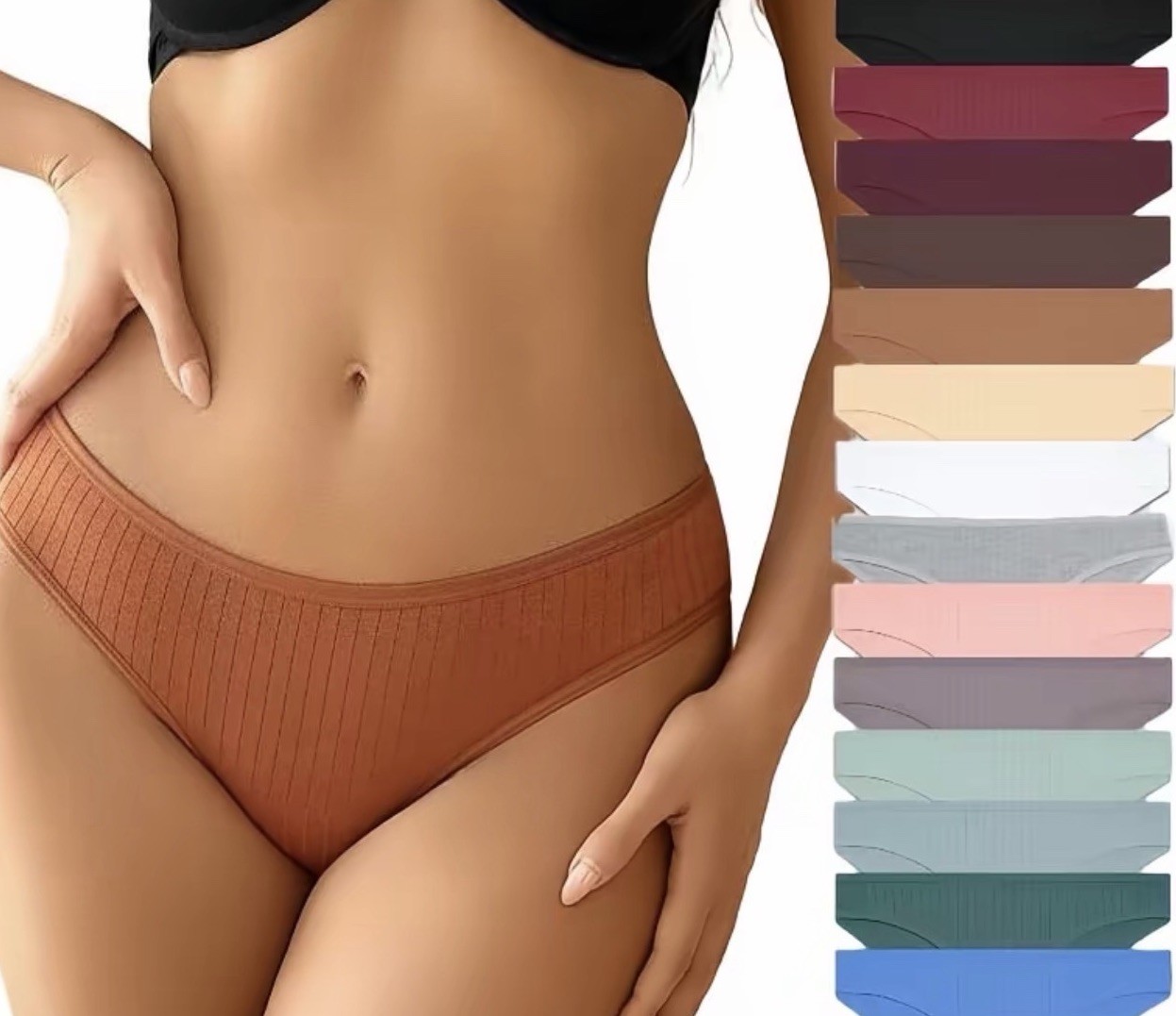 Brown Multicolor Knit Bikini Panties Stretch Women’s Regular Size M 12 pack