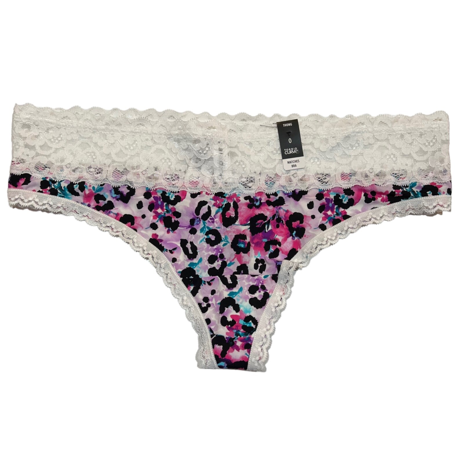 NWT TORRID Thong Pantie Sz 0X-1X-2X-3X-4X Silky Lace Purple Pink Animal Print