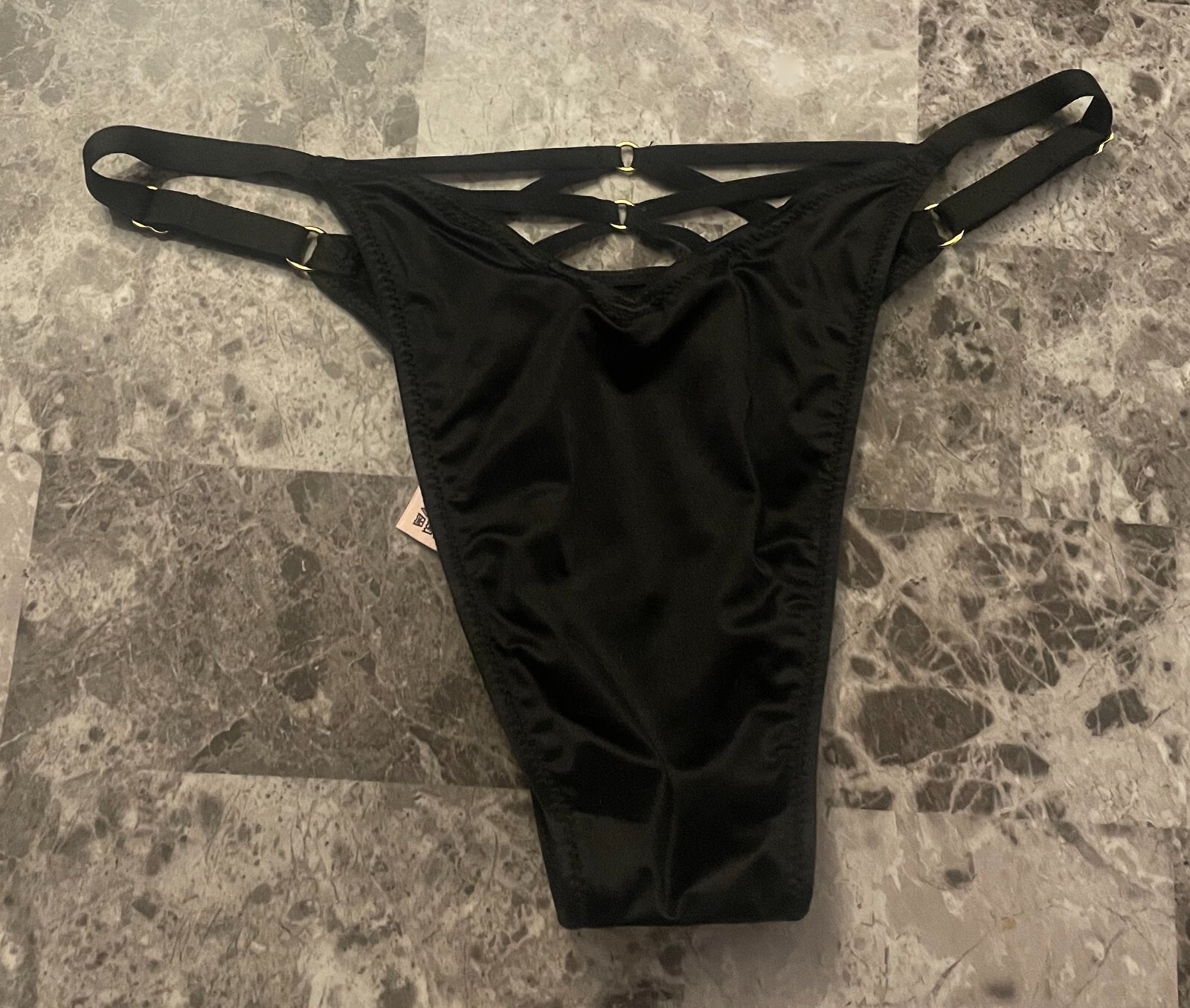 NWT VICTORIA’S SECRET BLACK SATIN SMOOTH STRAPPY BACK BRAZILIAN CHEEKY PANTIES