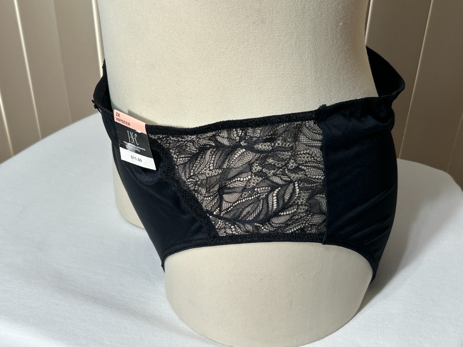 INC Underwear 2X Full Brief Sheer Lace Detail Panty Black International Concept