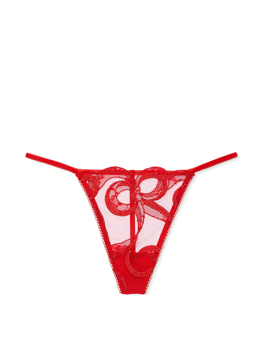 VICTORIA’S SECRET BOW EMBROIDERY V-STRING THONG PANTY LARGE VERMILLION RED NWT