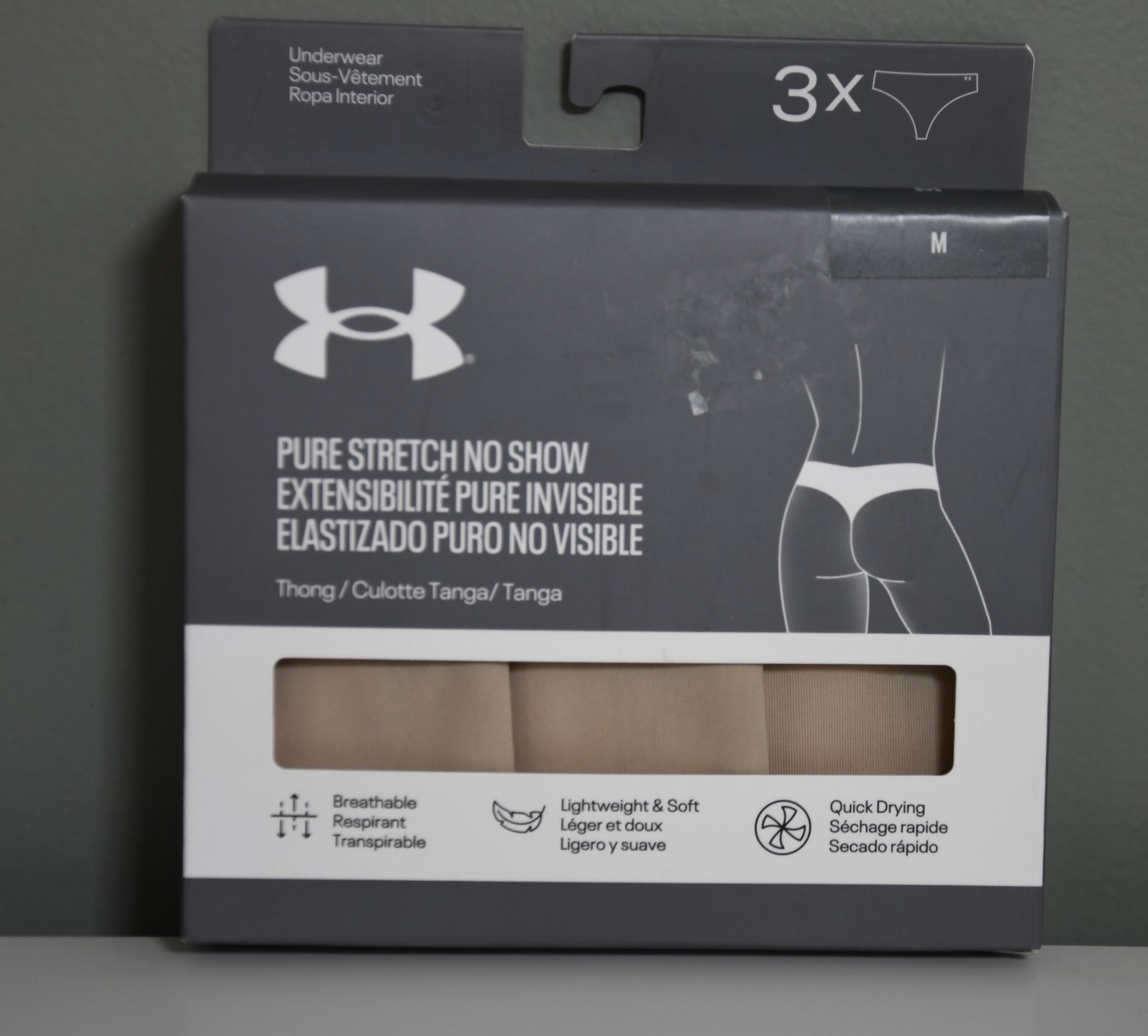 NIP Under Armour Pure Stretch No Show Women’s Medium Nude Thongs 3 Pairs