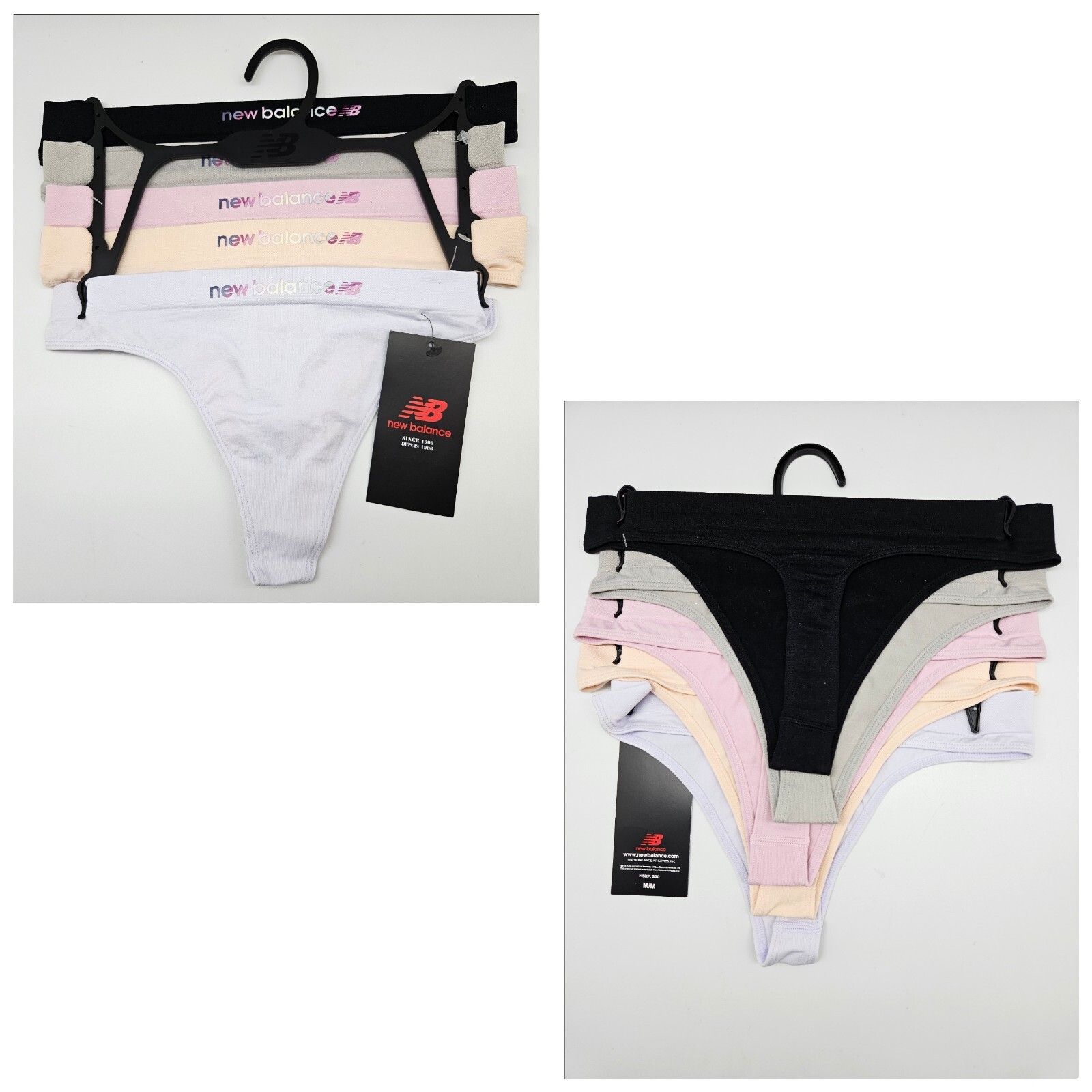 NEW BALANCE 5 Pk Women’s M L XL Seamless Logo Thong Black Gray Pink Purple Peach
