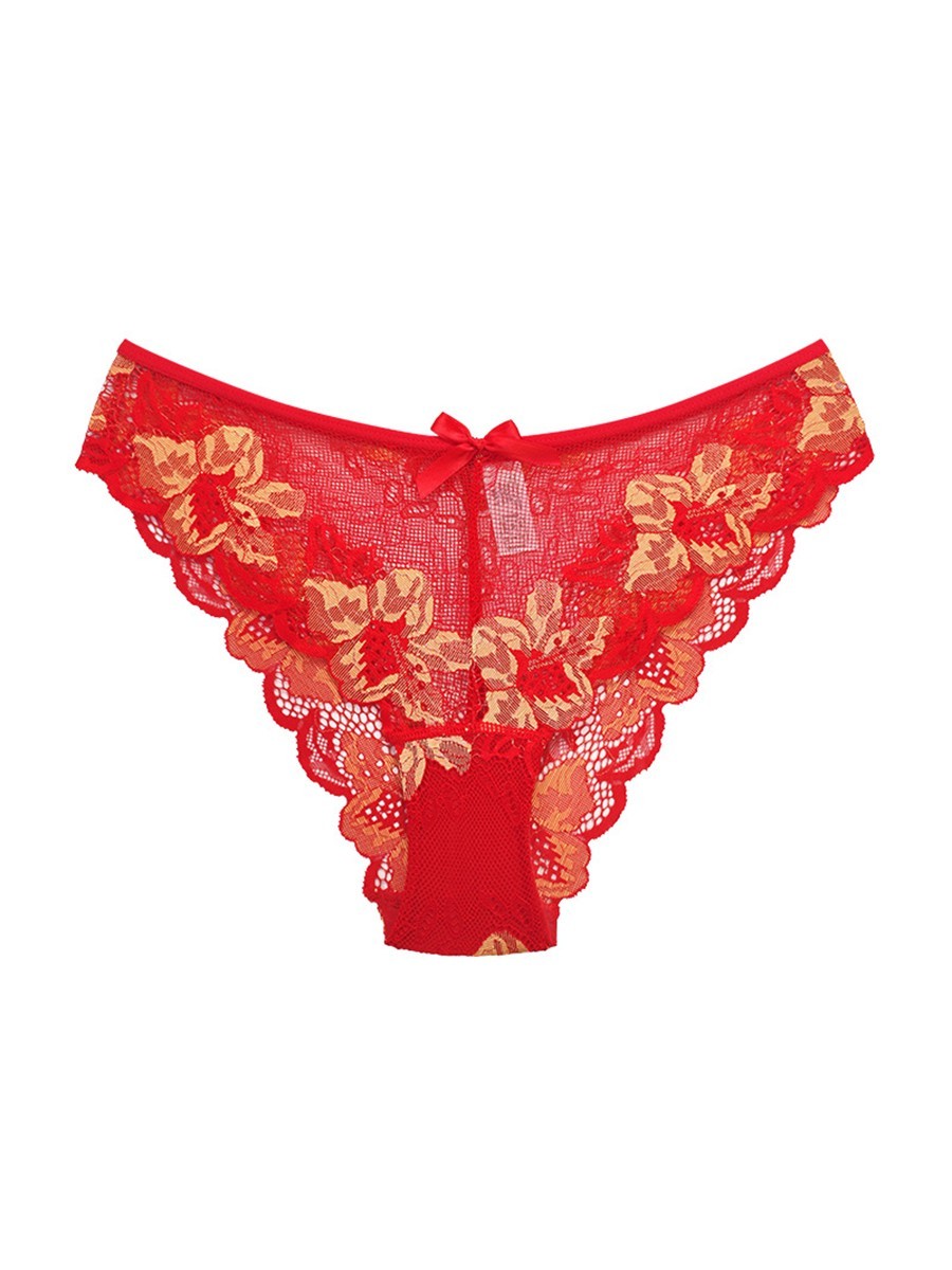 Ladies Floral Print Hollow Mesh Lace Up Triangle Underwear Medium Stretch